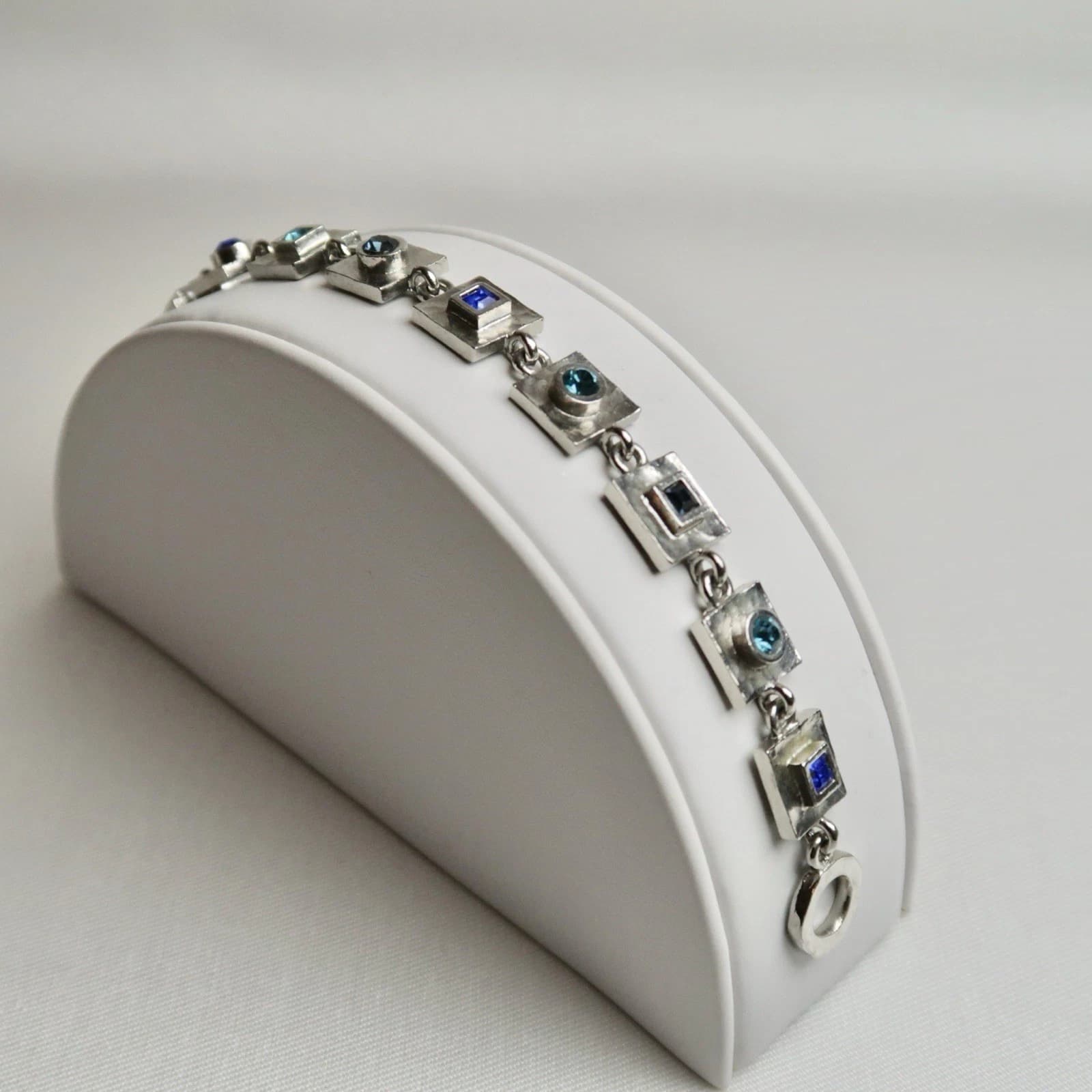 M4M Blue Rhinestone Silver Tone Geometric Vintage Bracelet Jewelry Br54