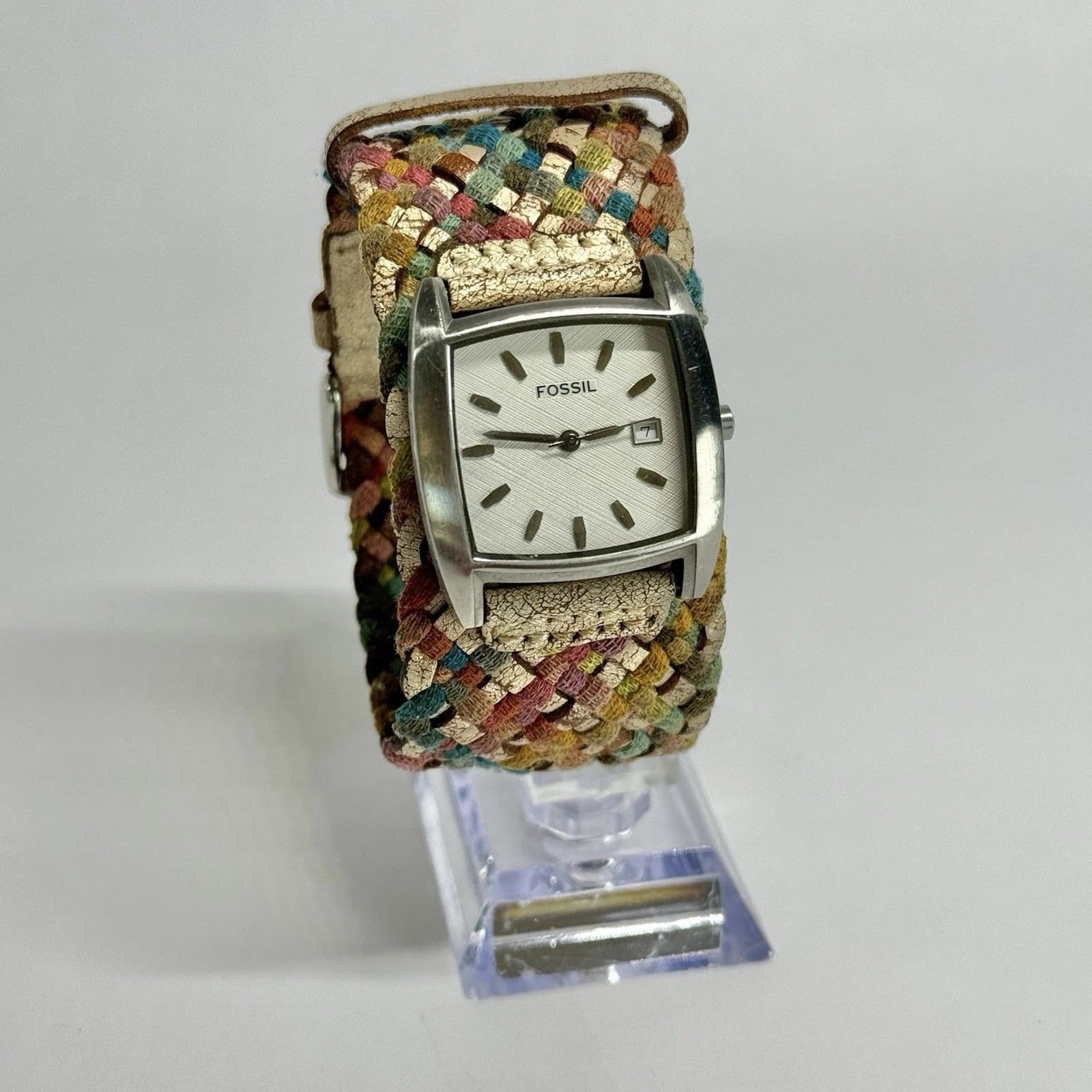 FOSSIL Multicolored Strap Quartz Analog Silver Tone Vintage Watch W439 *WORKING