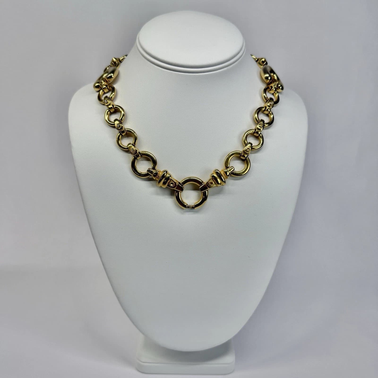 PAOLO GUCCI Geometric Horsebit Motif Gold Tone Vintage Necklace Jewelry N368