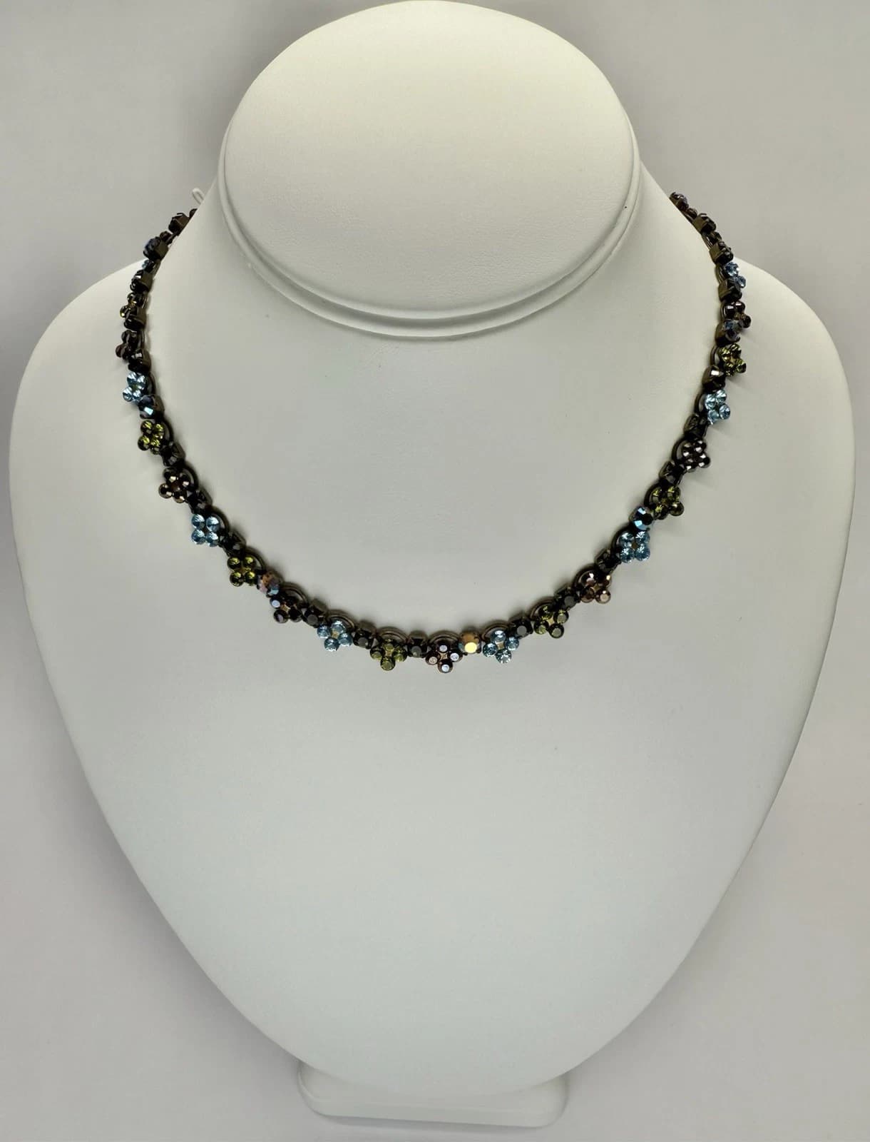 SORRELLI Swarovski Crystal Blue & Green Floral Vintage Necklace Jewelry N168