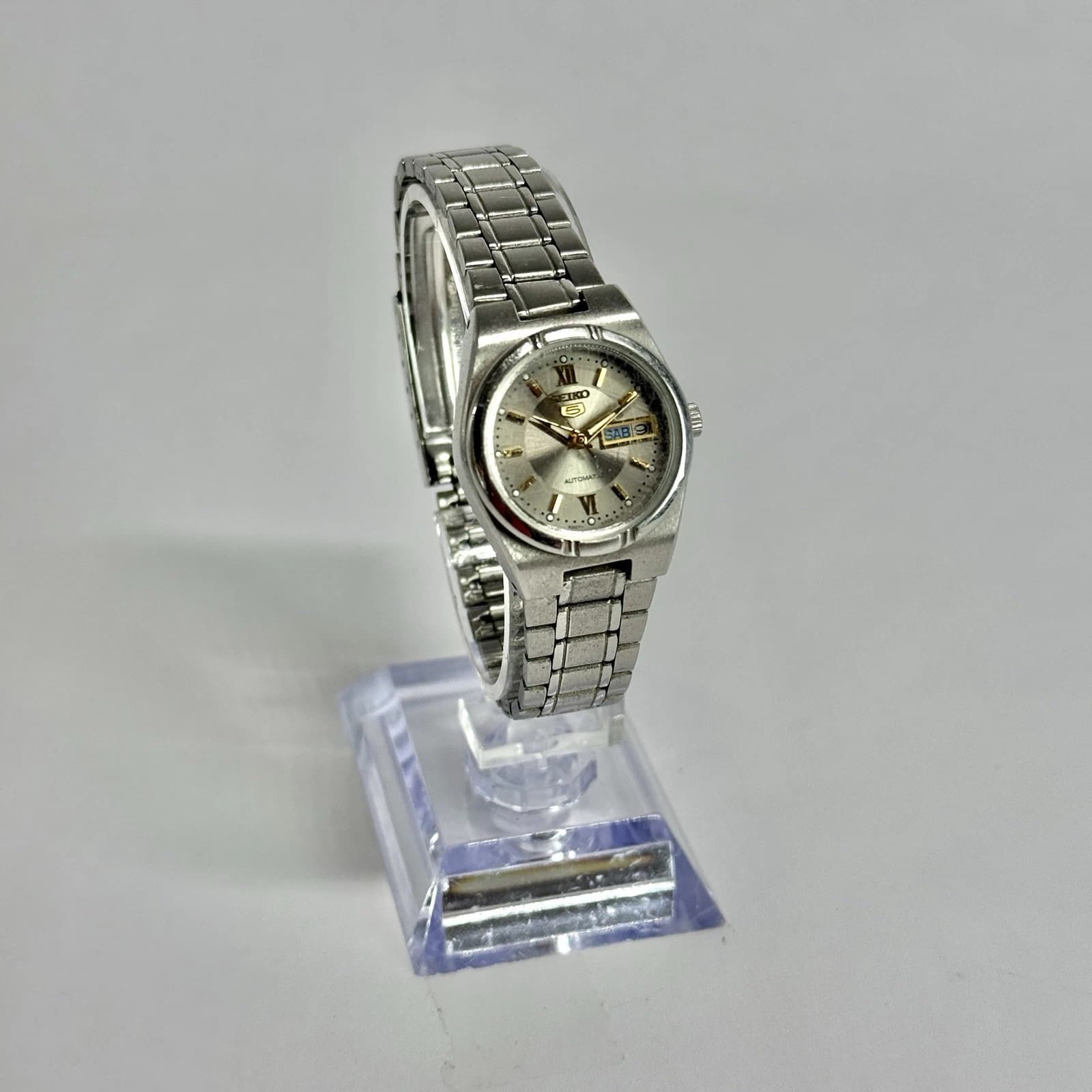 SEIKO 5 4207-00K0 Automatic Analog Silver Tone Women Vintage Watch W656 *WORKING