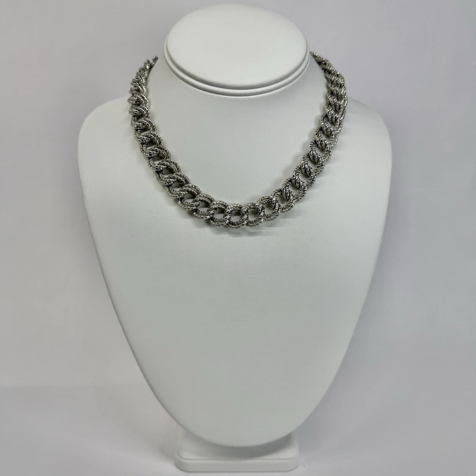 Elegant Chunky Textured Double Link Chain Vintage Necklace Jewelry N601