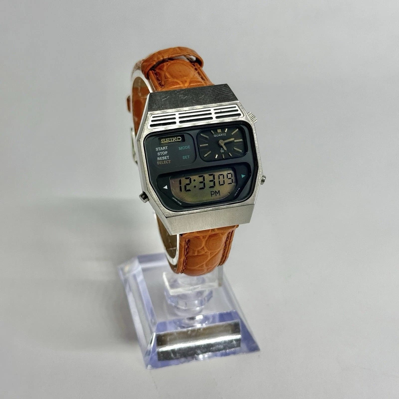 SEIKO H239-5010 Silver Tone Analog Digital Men Vintage Watch W508 *WORKING