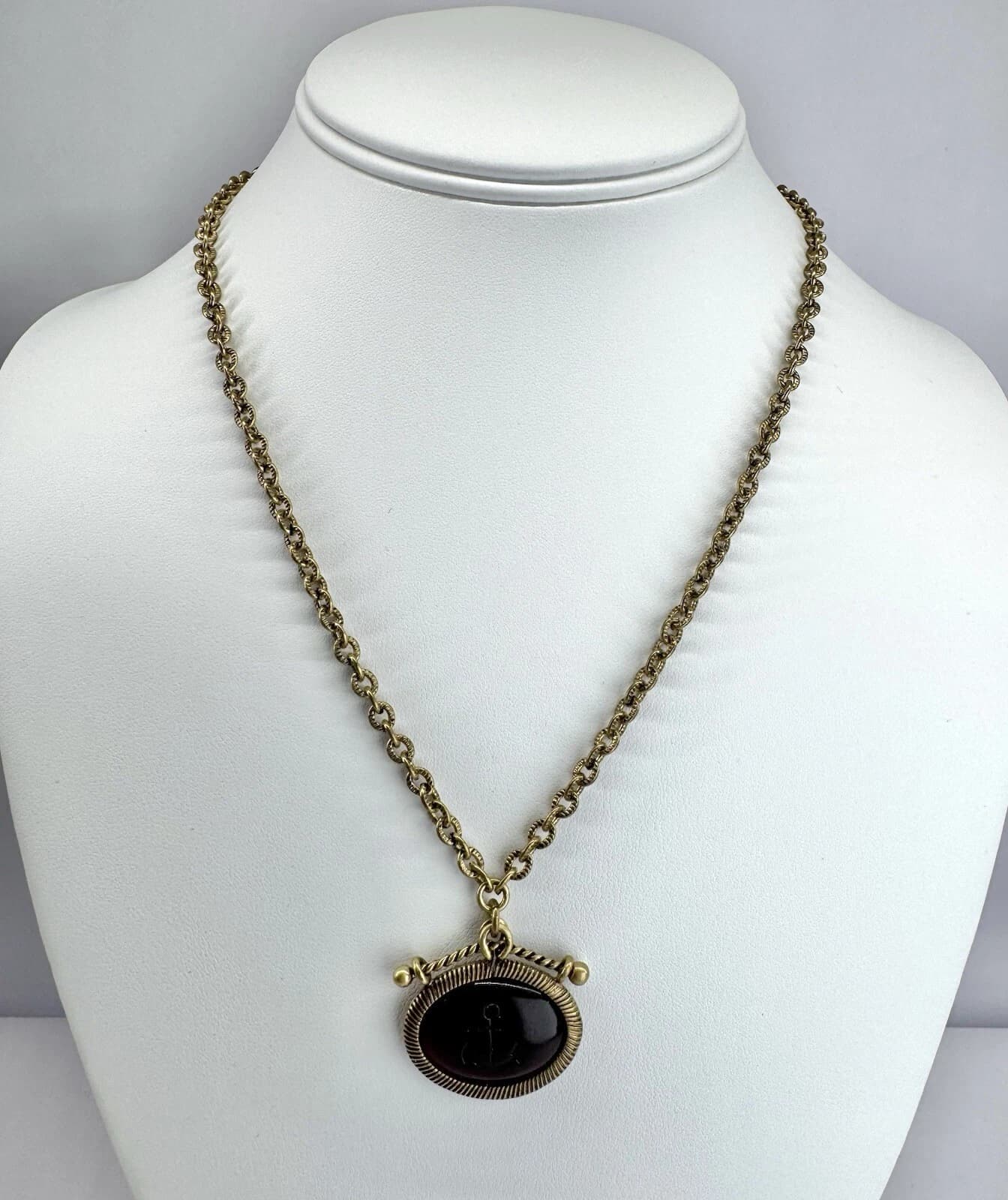 CAbi Deep Red Acrylic Anchor Pendant Gold Tone Vintage Necklace Jewelry N11