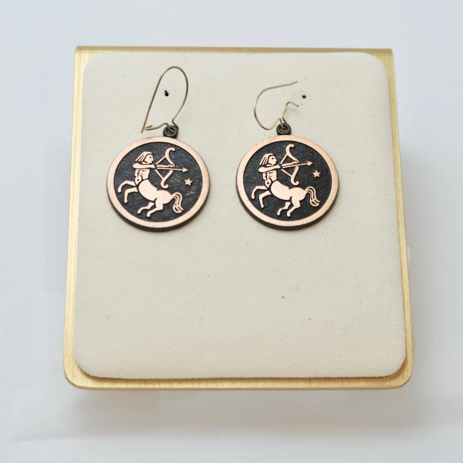 Solid Copper Centaur Sagittarius Bow Arrow Round Vintage Earring Jewelry E63