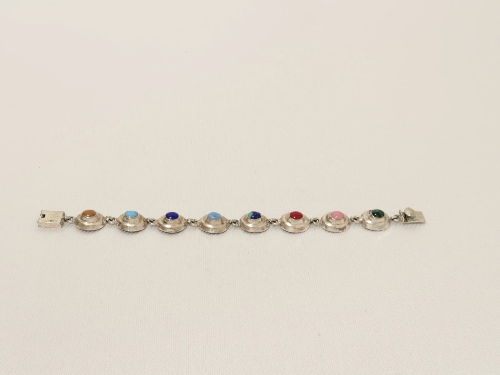 925 Sterling Silver Precious Gemstone Chain Vintage Bracelet Jewelry Br41