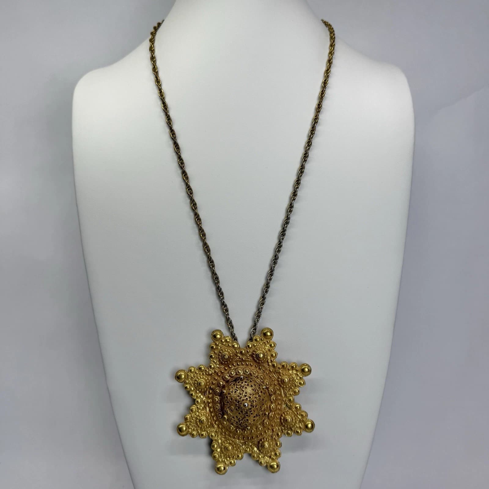 ADELE SIMPSON Huge Byzantine Couture Gold Tone Vintage Necklace Jewelry N232