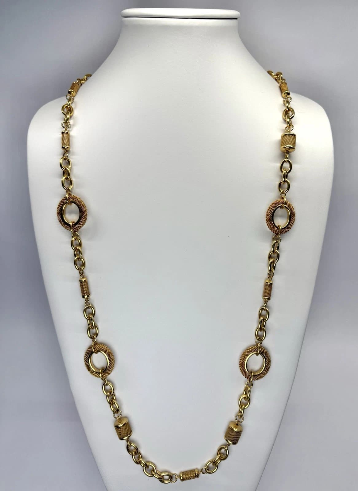 MONET Mesh Wrap Bead Gold Tone Long Statement Vintage Necklace Jewelry 36” N158