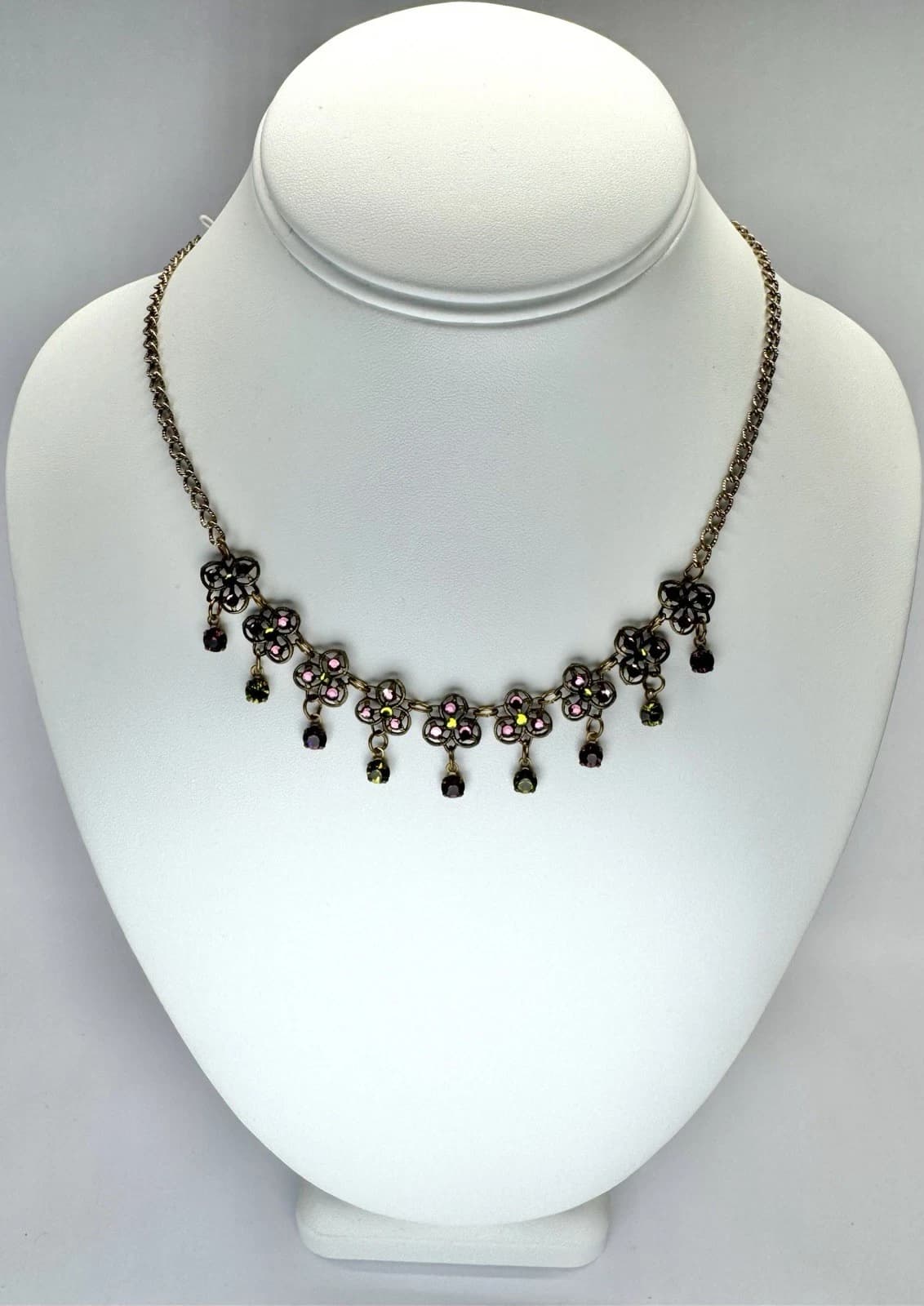ANNE KOPLIK DESIGNS Swarovski Pink & Green Crystal Vintage Necklace Jewelry N125