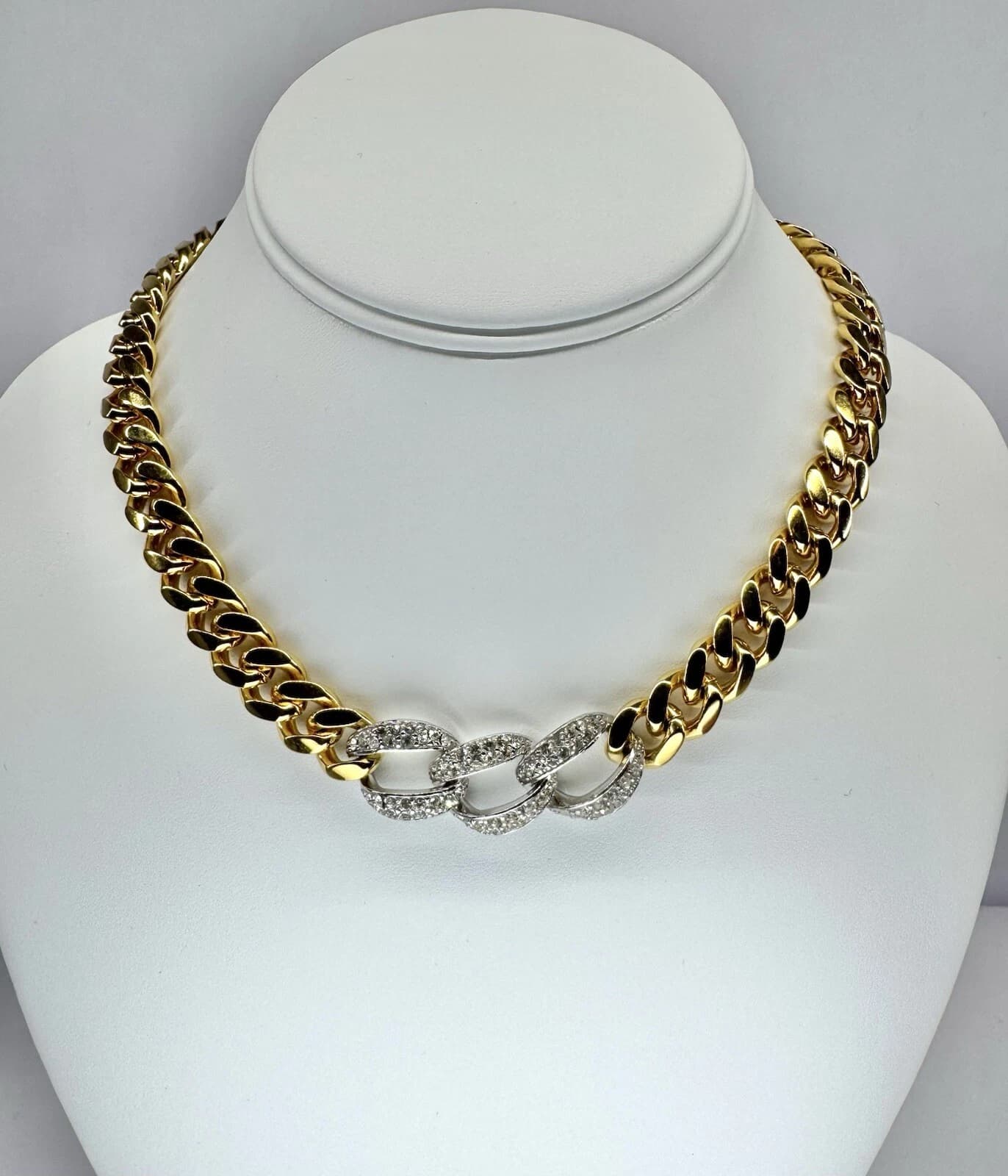 Cuban Chunky Curb Link Chain Choker Gold Tone Two-Tone Necklace Jewelry N8
