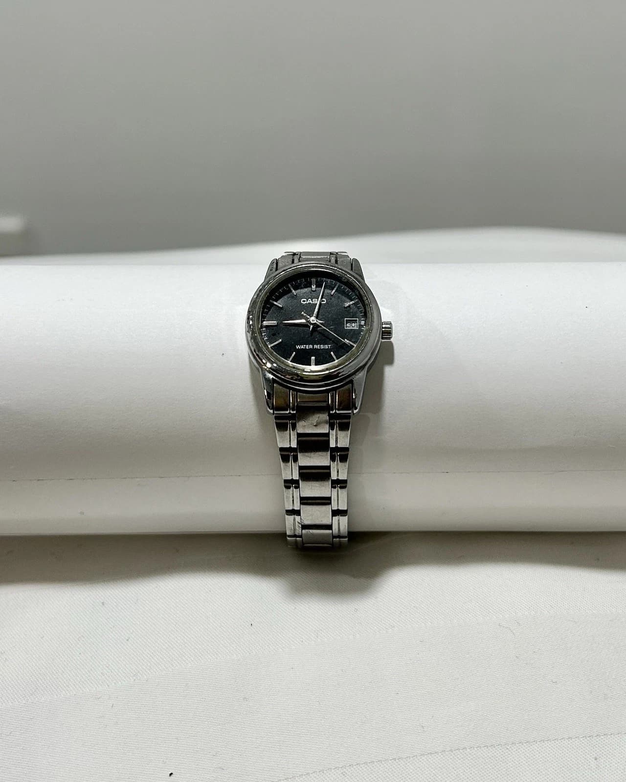 CASIO LTP-V002 Silver Tone Black Dial Analog Women Vintage Watch W50 *TICKING