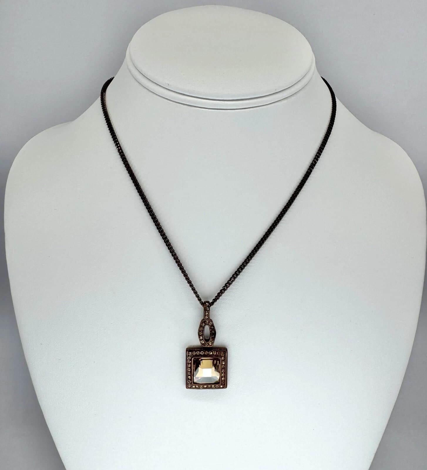 GIVENCHY Square Pendant with Crystals Gold Tone Vintage Necklace Jewelry N20