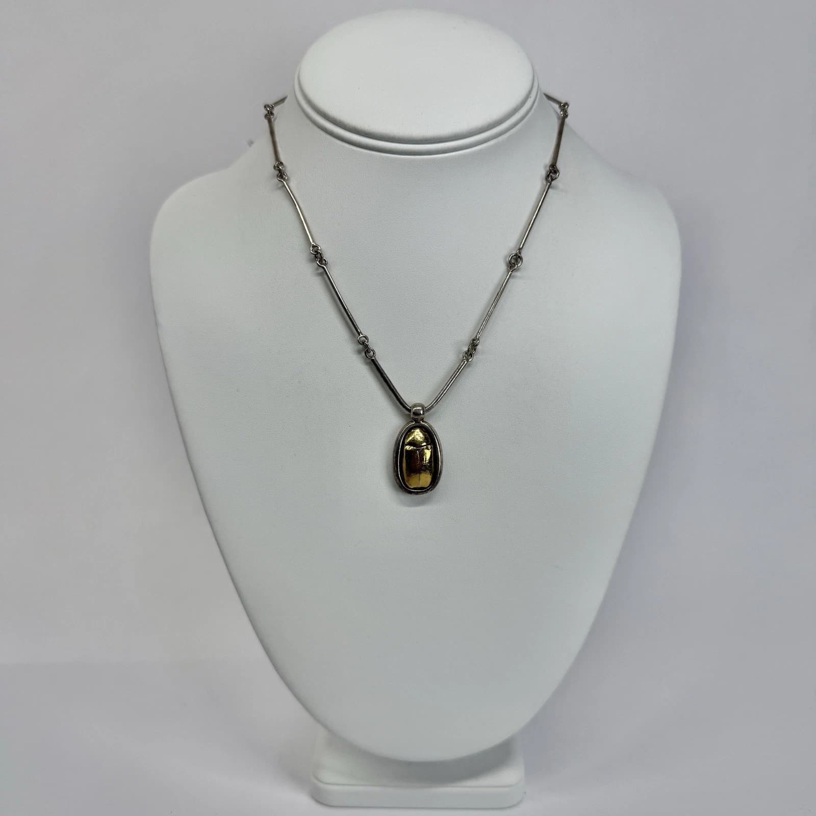 UbU Paris Scarab Beetle Pendant Two Tone Vintage Necklace Jewelry N591
