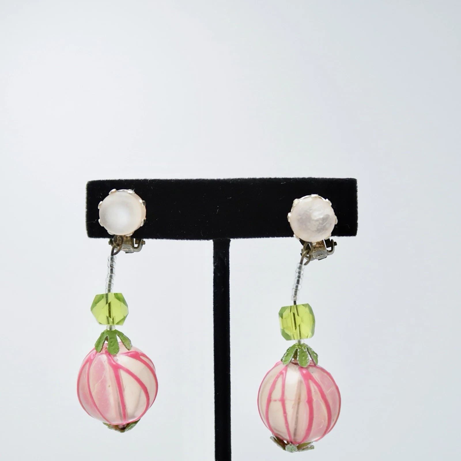 Unique Handmade Glass Pumpkin Bead Vintage Earring Jewelry E95