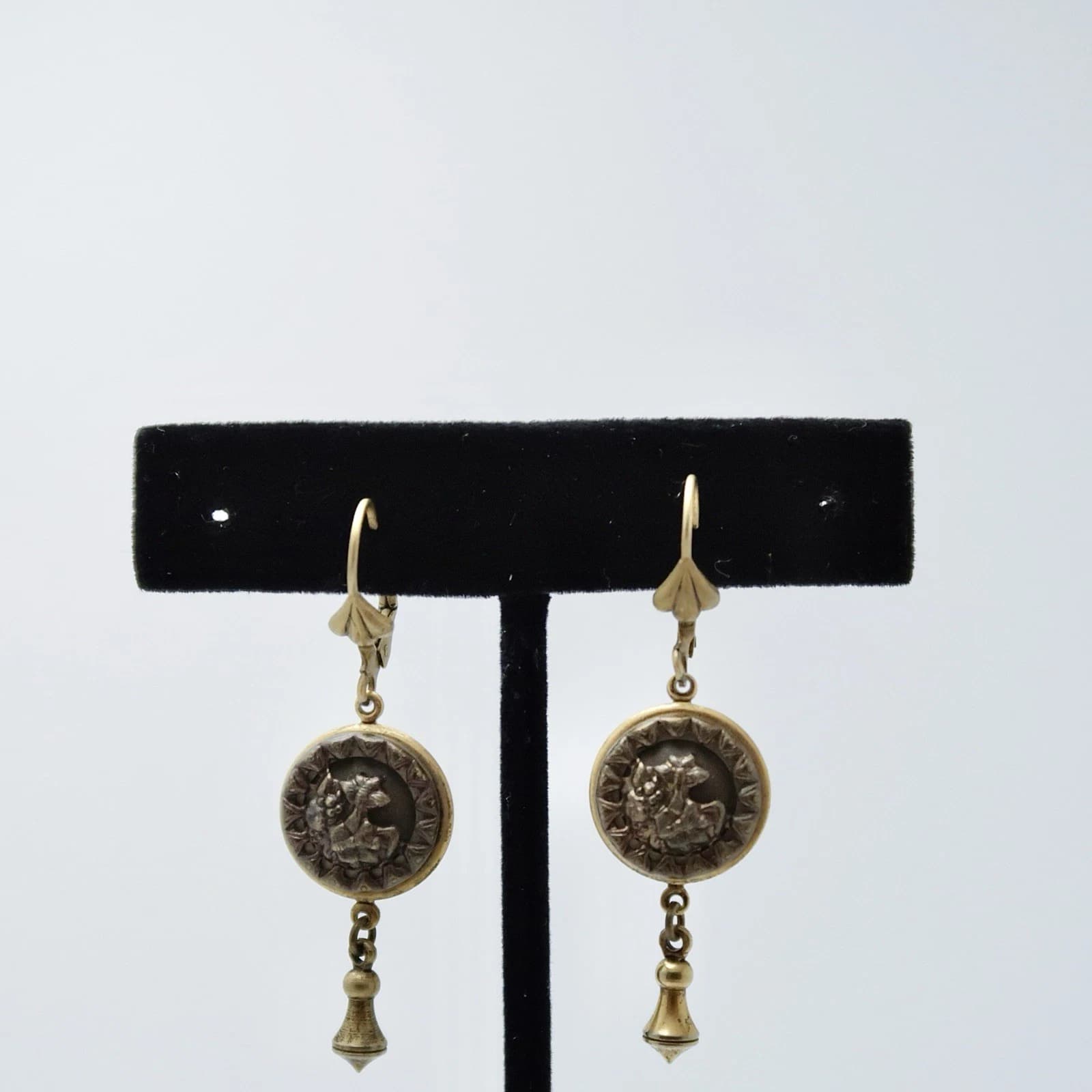 Athenian/Ancient Roman Style Coin Gold Tone Vintage Earring Jewelry E116