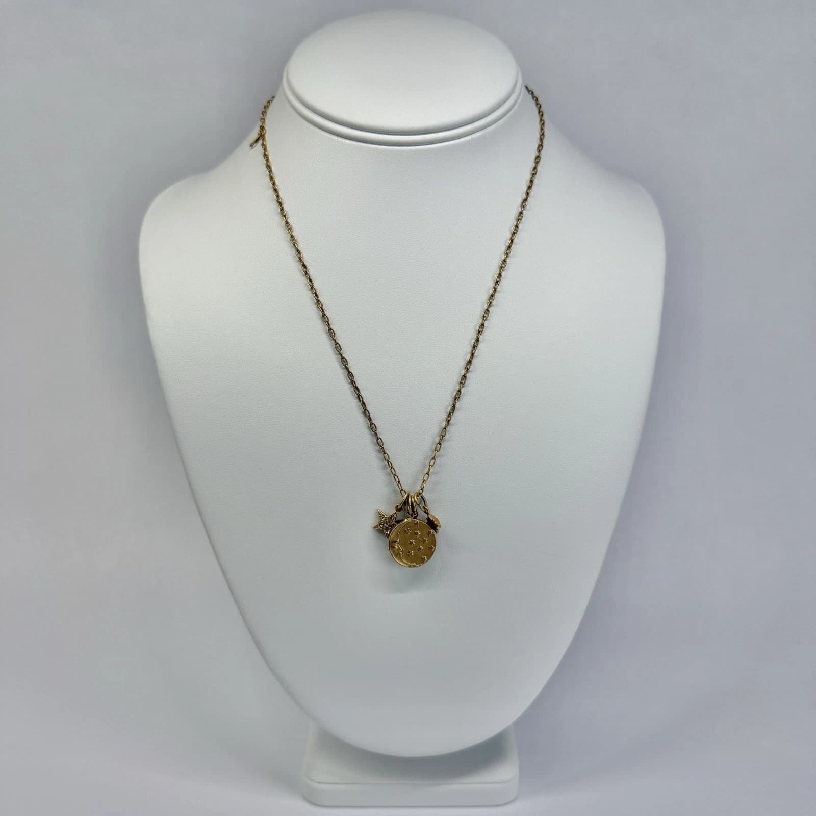 CATHERINE POPESCO Moon Star Locket Charm Gold Tone Vintage Necklace N652