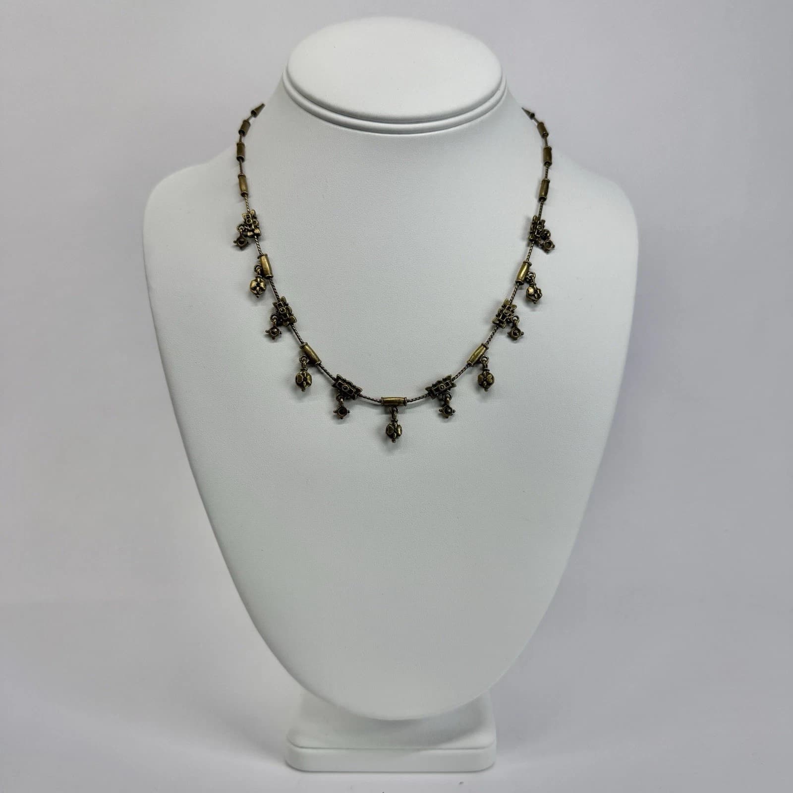 ANNE KLEIN Floral Links Dangle Charm Gold Tone Vintage Necklace Jewelry N396