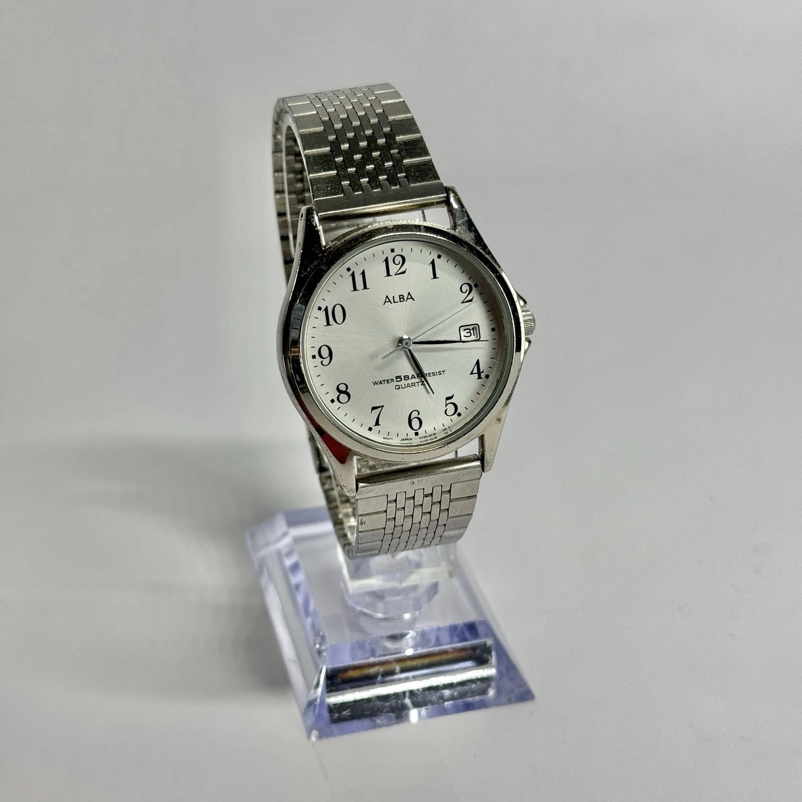 SEIKO Alba V732-0D10 Silver Tone Analog Men Vintage Watch W513 *WORKING
