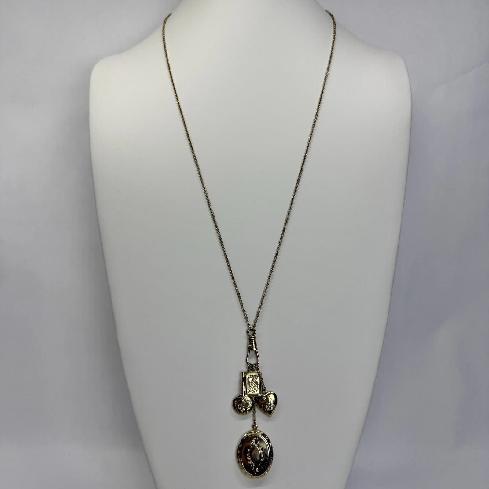 1928 Victorian Inspired Multi-Charm Locket Vintage Necklace Jewelry N215