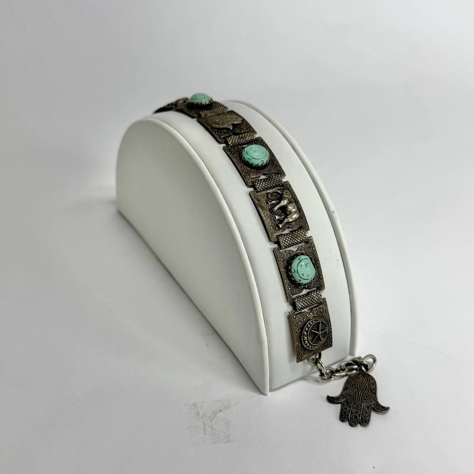 Made in France 3D Elephant Carved Stones Vintage Bracelet Jewelry Br194