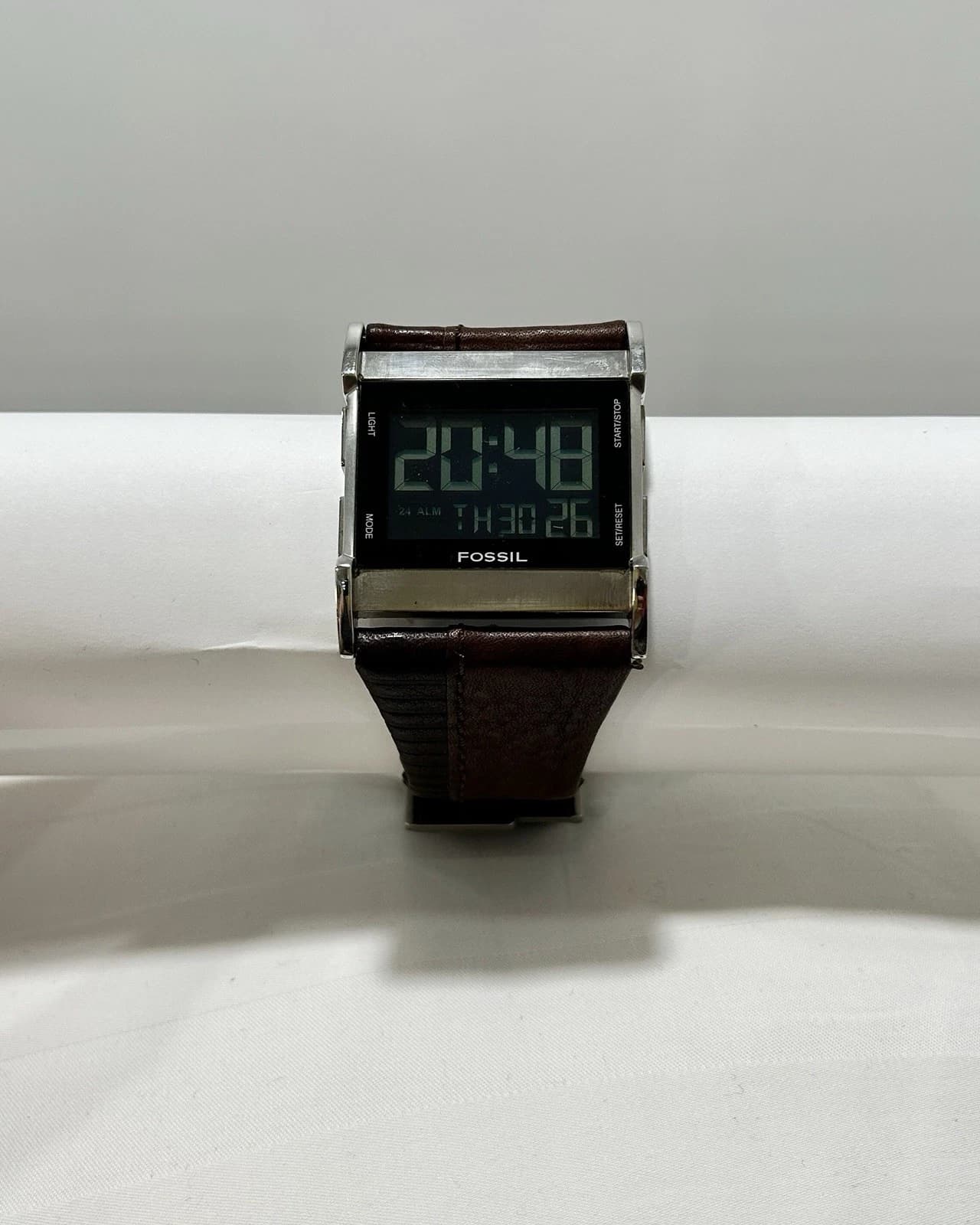 FOSSIL JR-9641 Brown Leather Digital Men Vintage Watch W42 *WORKING