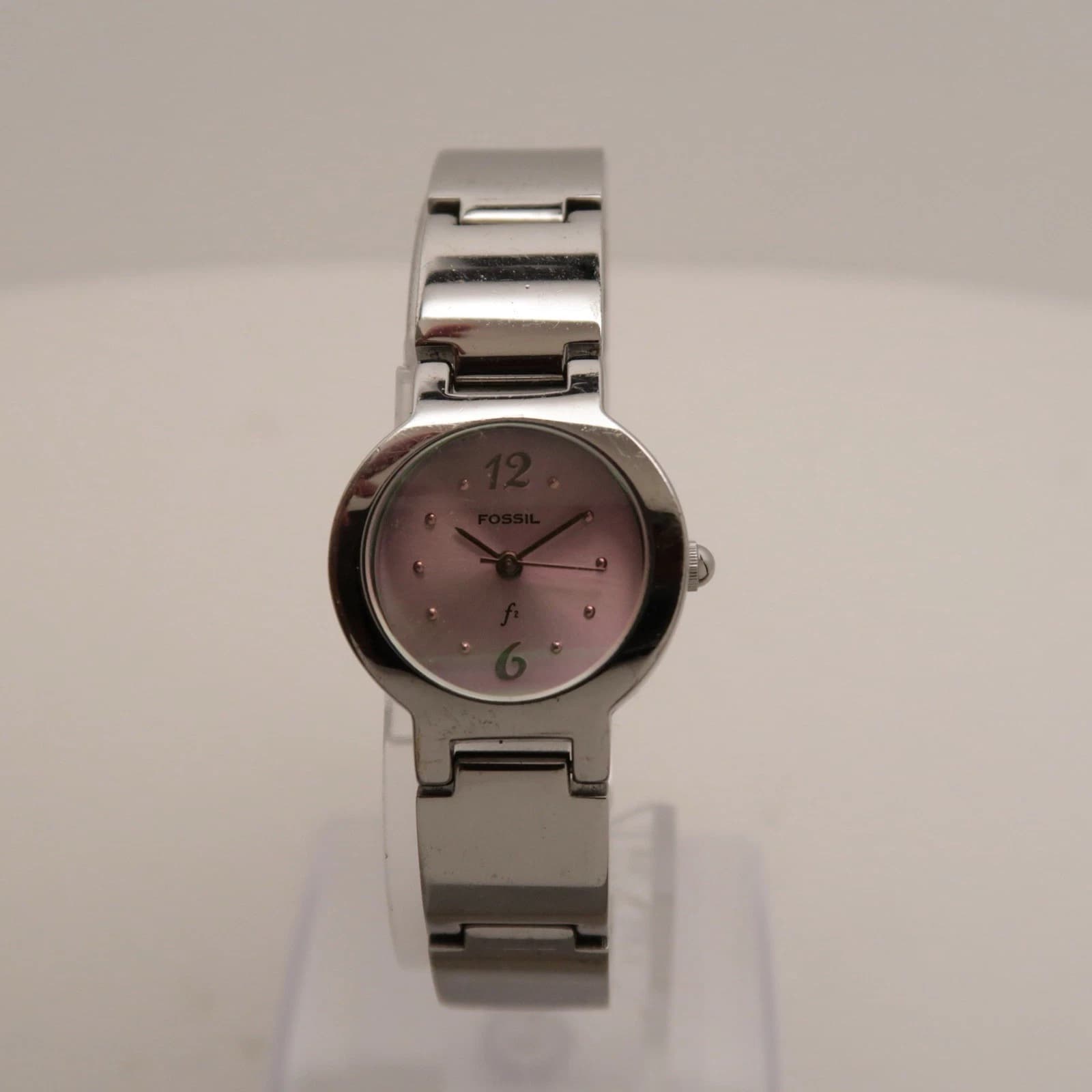 FOSSIL F2 ES-9070 Silver Tone Analog Quartz Women Vintage Watch W361 *WORKING