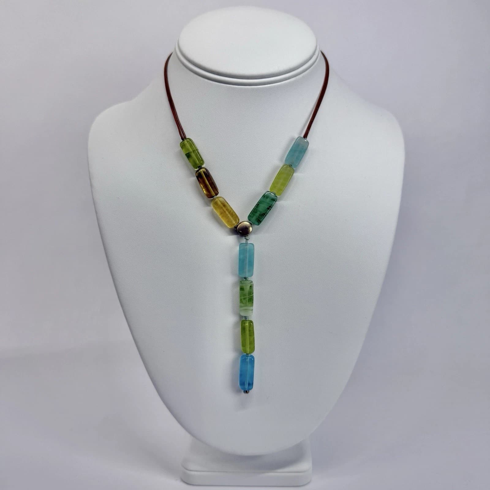 MONET Y-Drop Multicolor Glass Handmade Vintage Necklace Jewelry N404