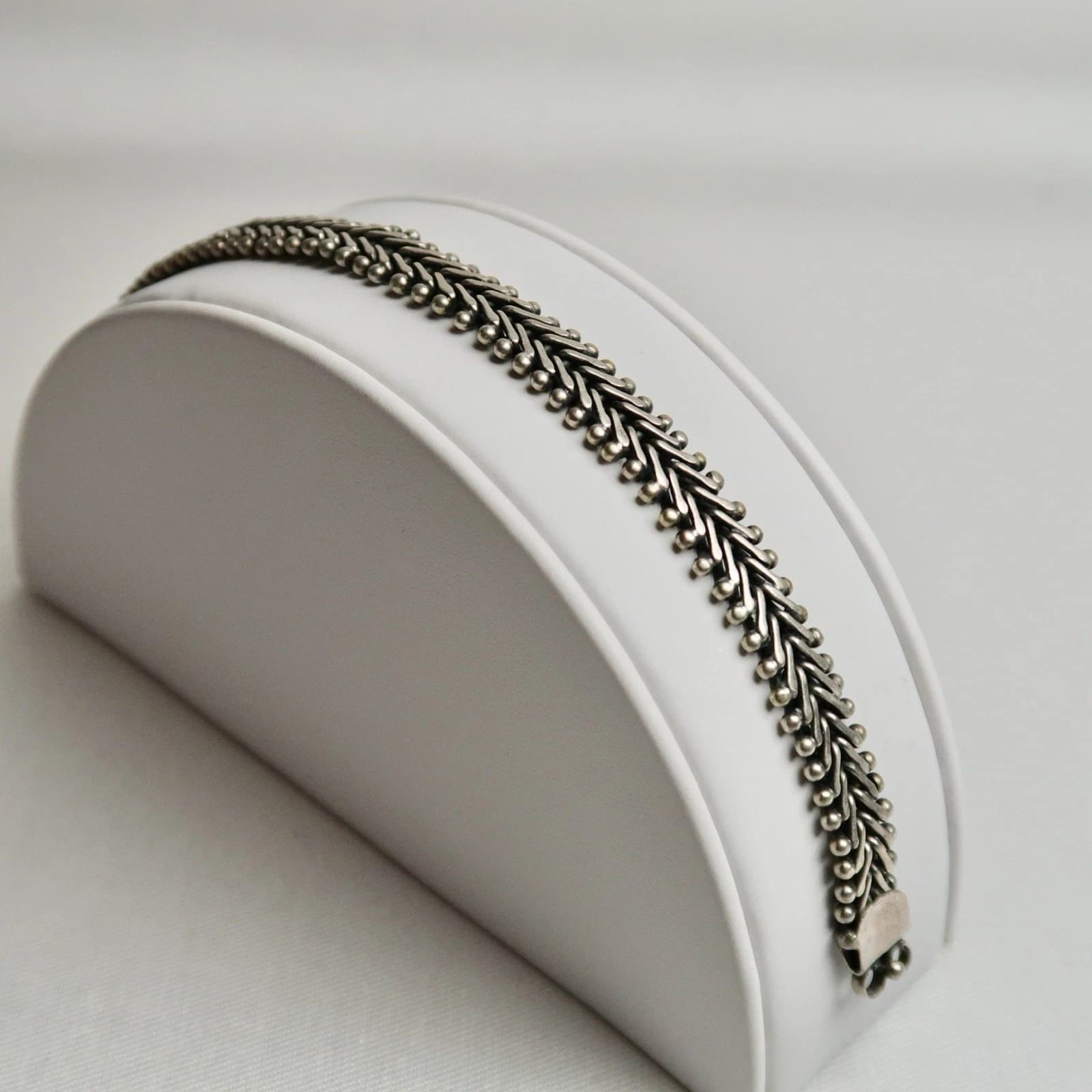 925 Sterling Silver Fish Spine Braided Vintage Bracelet Jewelry Br108