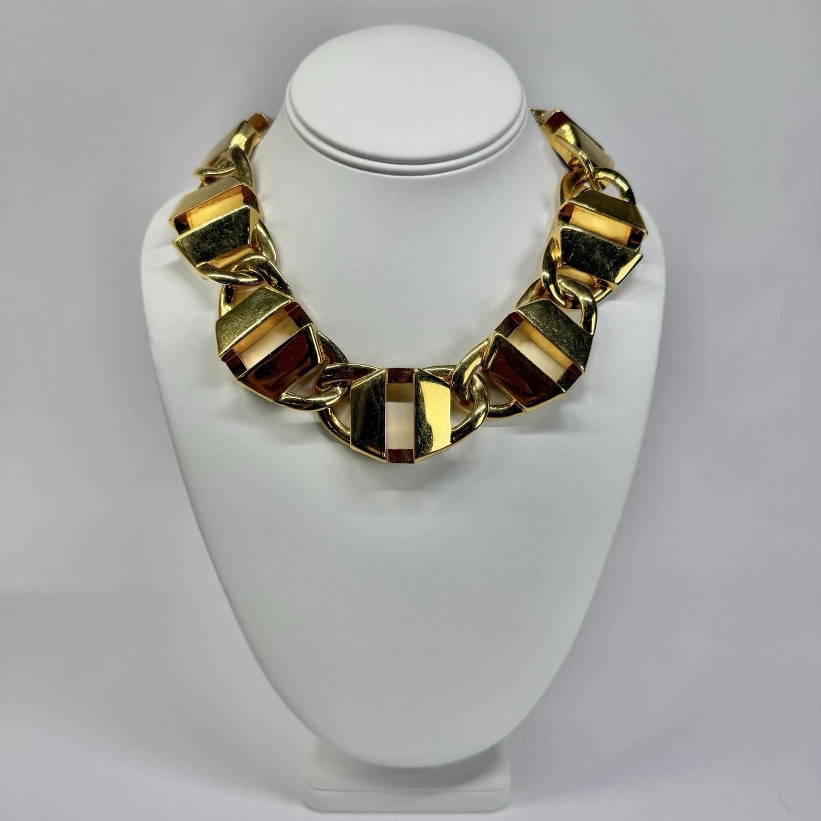 LAUREN CONRAD Chunky Modernist Heavy Gold Tone Vintage Necklace Jewelry N367