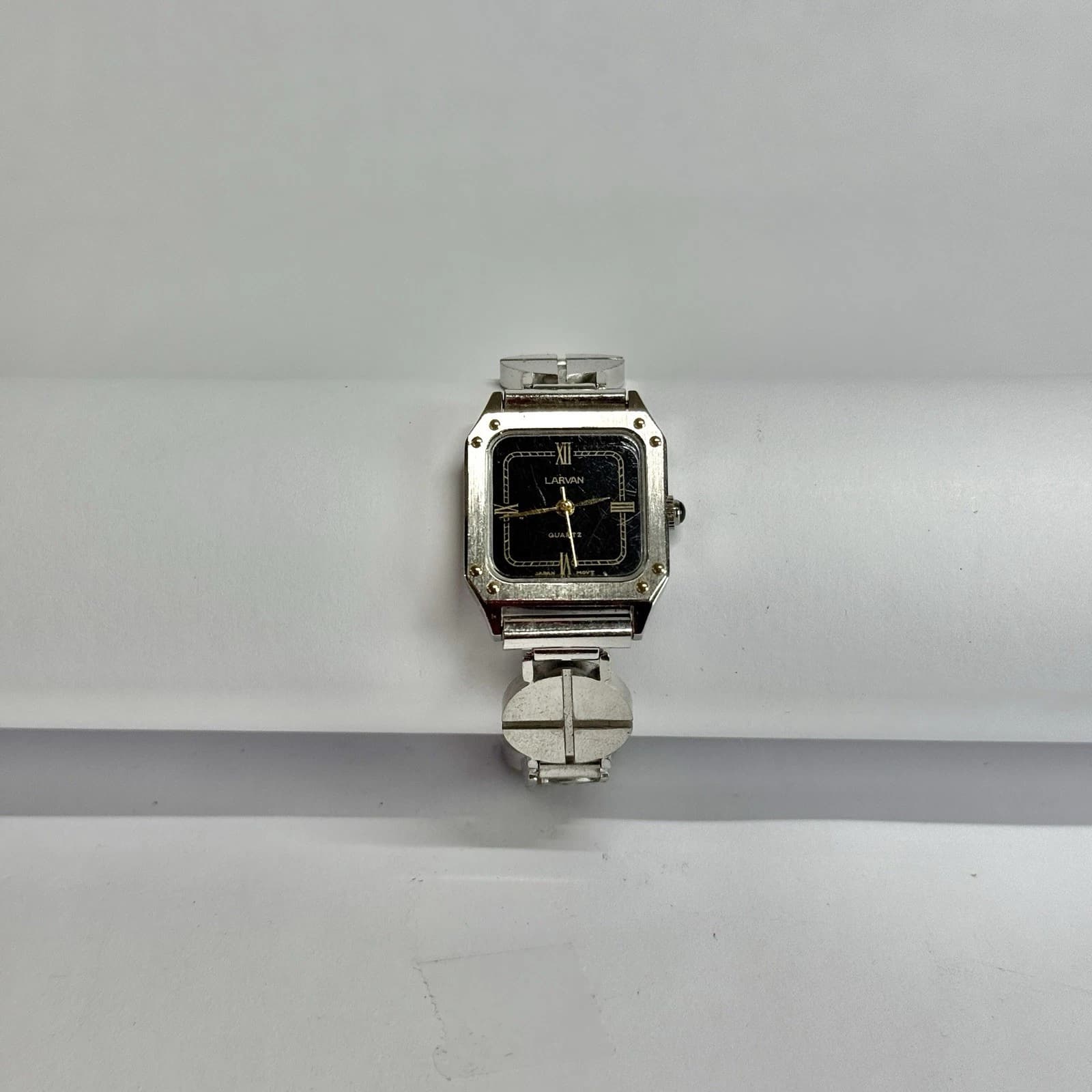 LARVAN Tank Quartz Silver Tone Women Vintage Watch W559 *WORKING