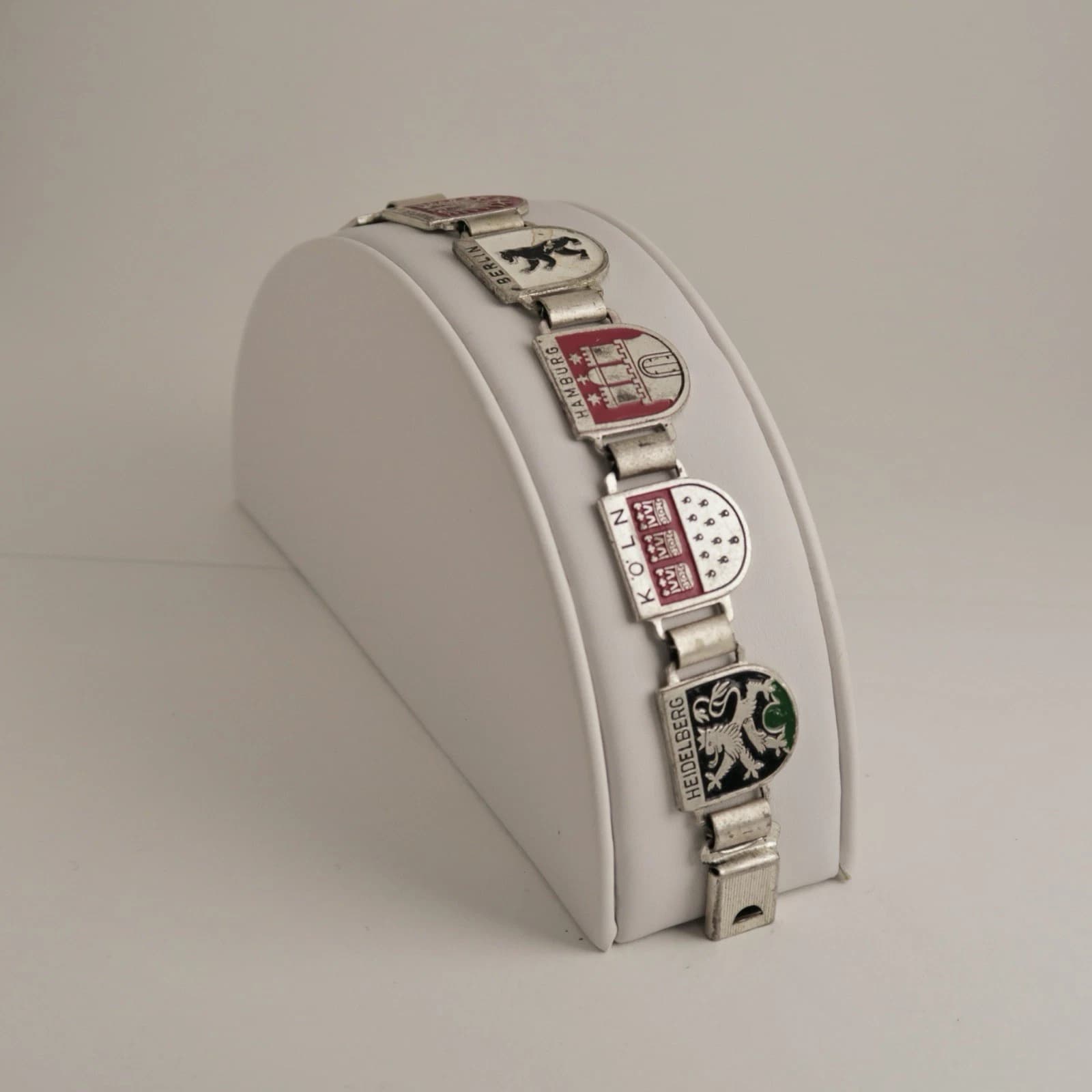 Germany Enamel Charm Shield Travel Art Deco Vintage Bracelet Jewelry Br164