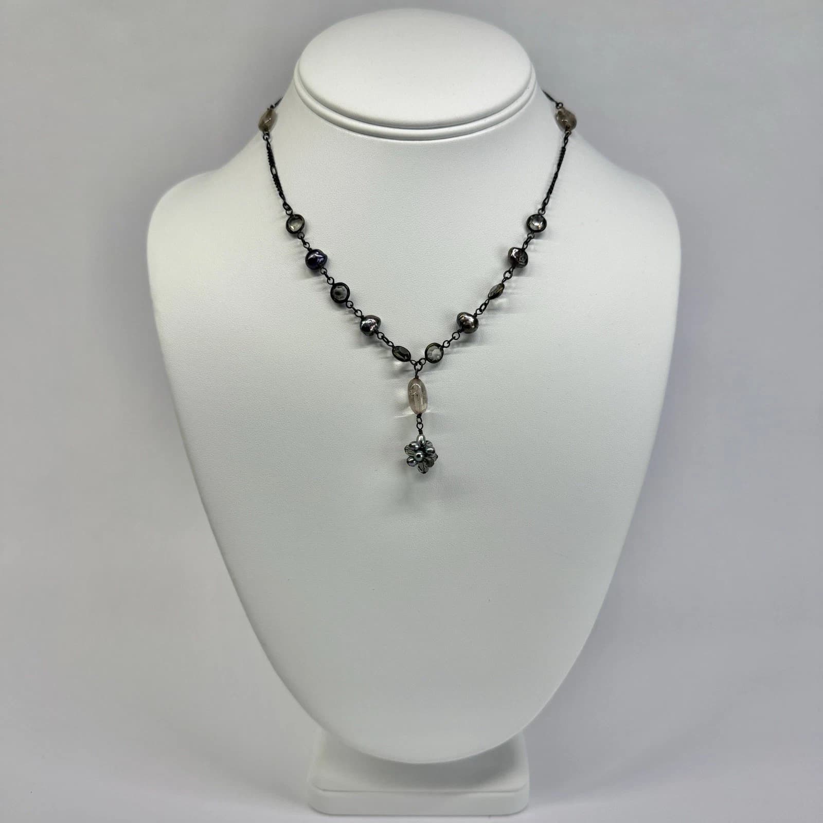 KERRI LINDEN Floral Crystal Art Deco Freshwater Pearls Vintage Necklace N717