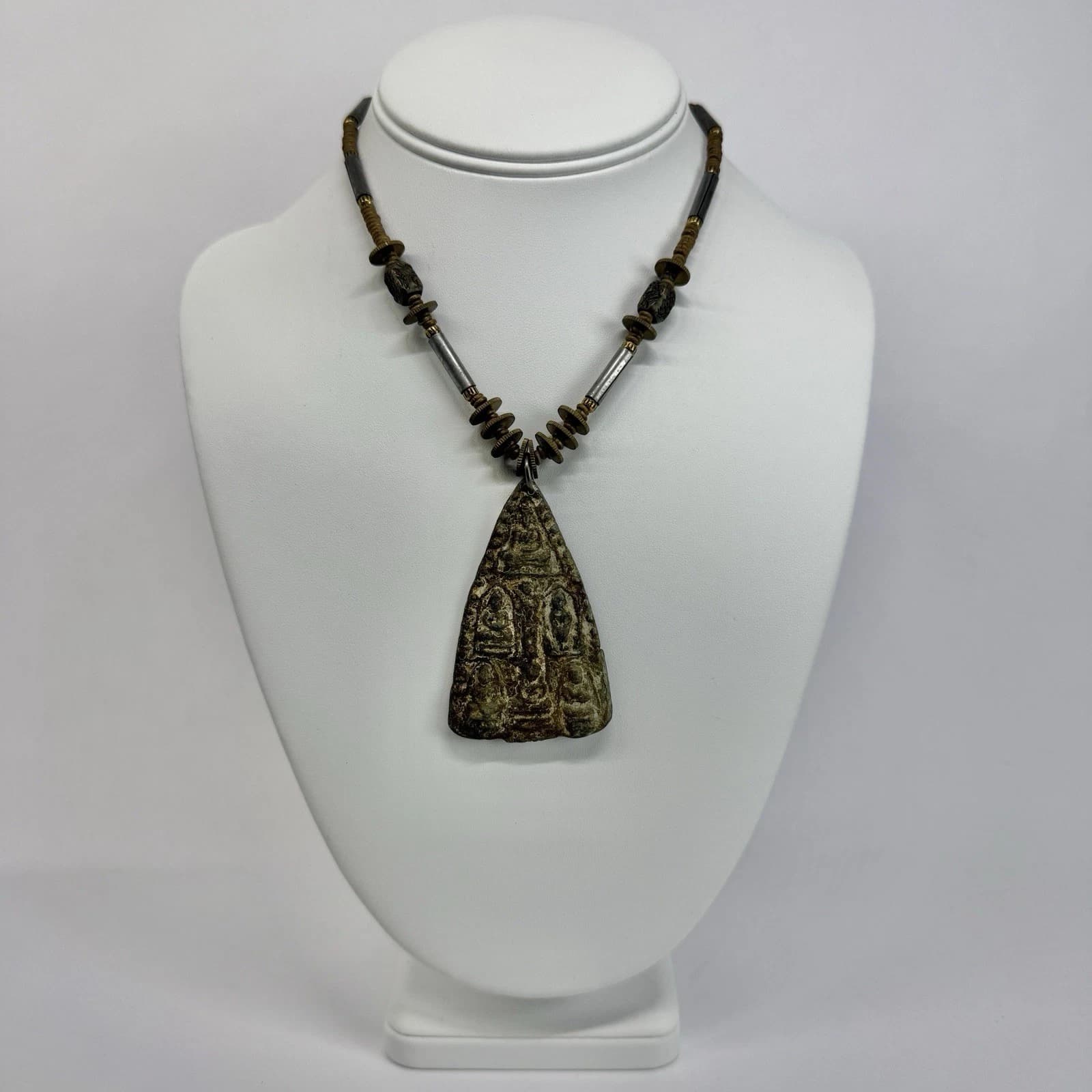 Old Thai Amulet Seven Buddhas 2495 BE Vintage Necklace Jewelry N394
