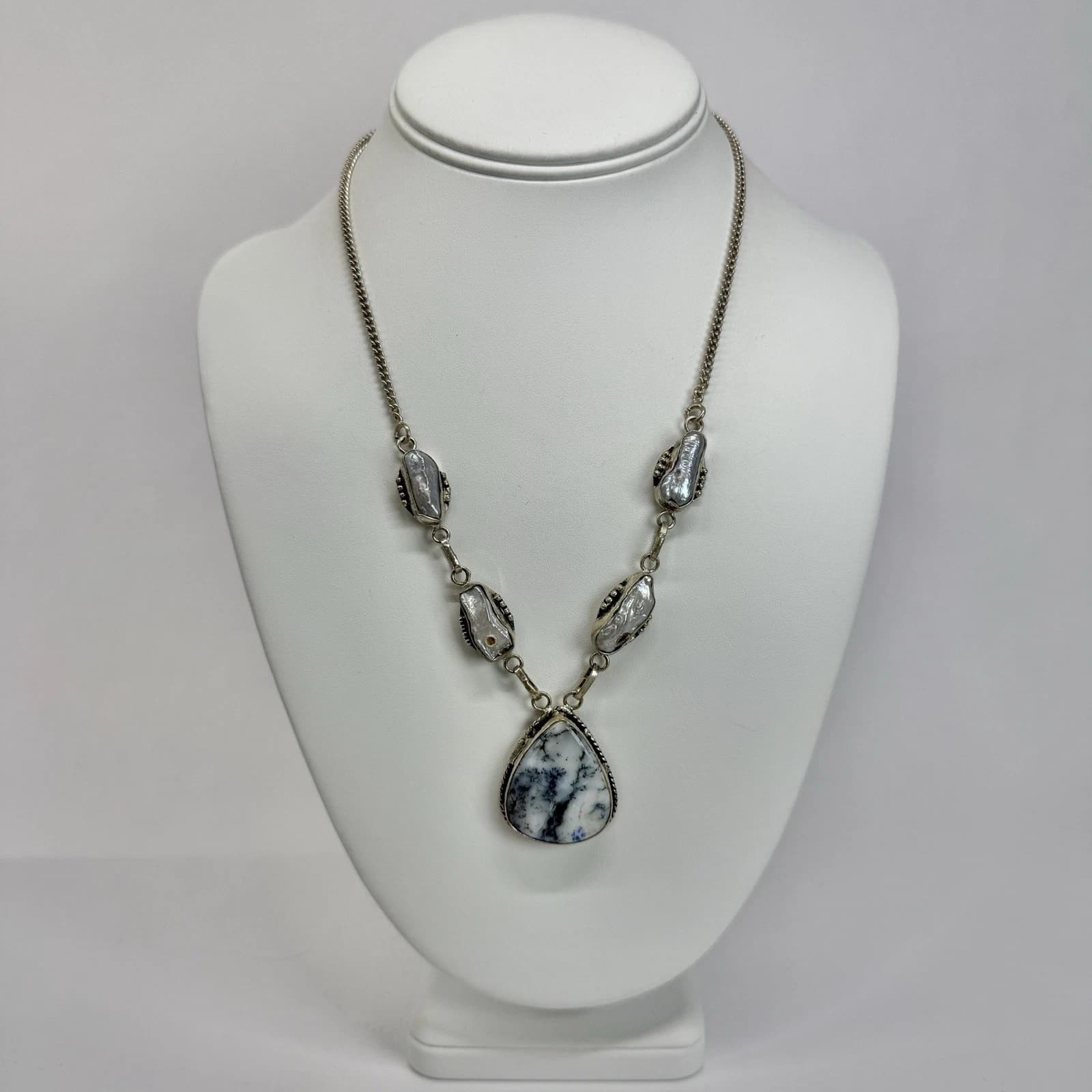 Elegant Navajo-Style Crystal Bezel 925 Silver Vintage Necklace Jewelry N573