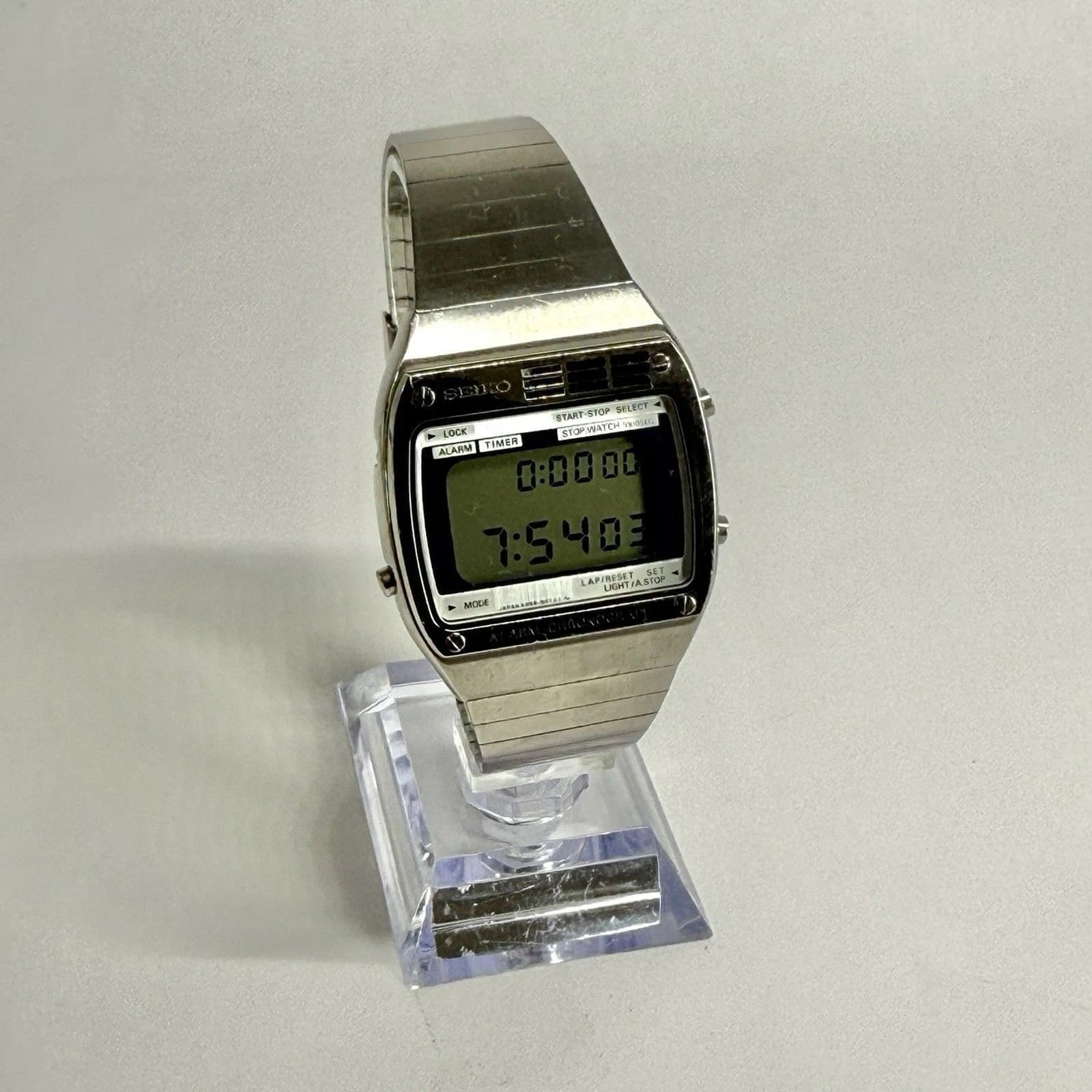 SEIKO A259-5080 Chronograph Silver Tone Digital Men Vintage Watch W510 *WORKING