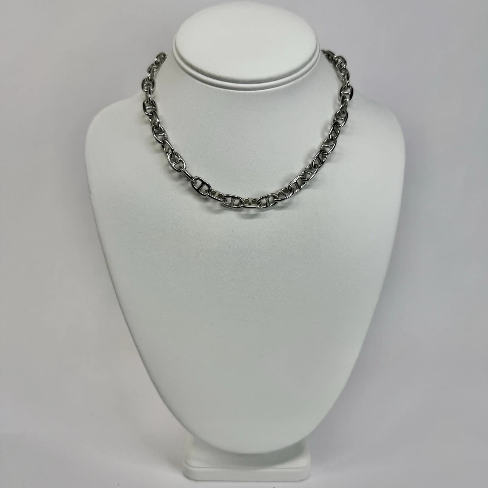 Elegant Mariner Link Chain Choker Silver Tone Vintage Necklace Jewelry N595