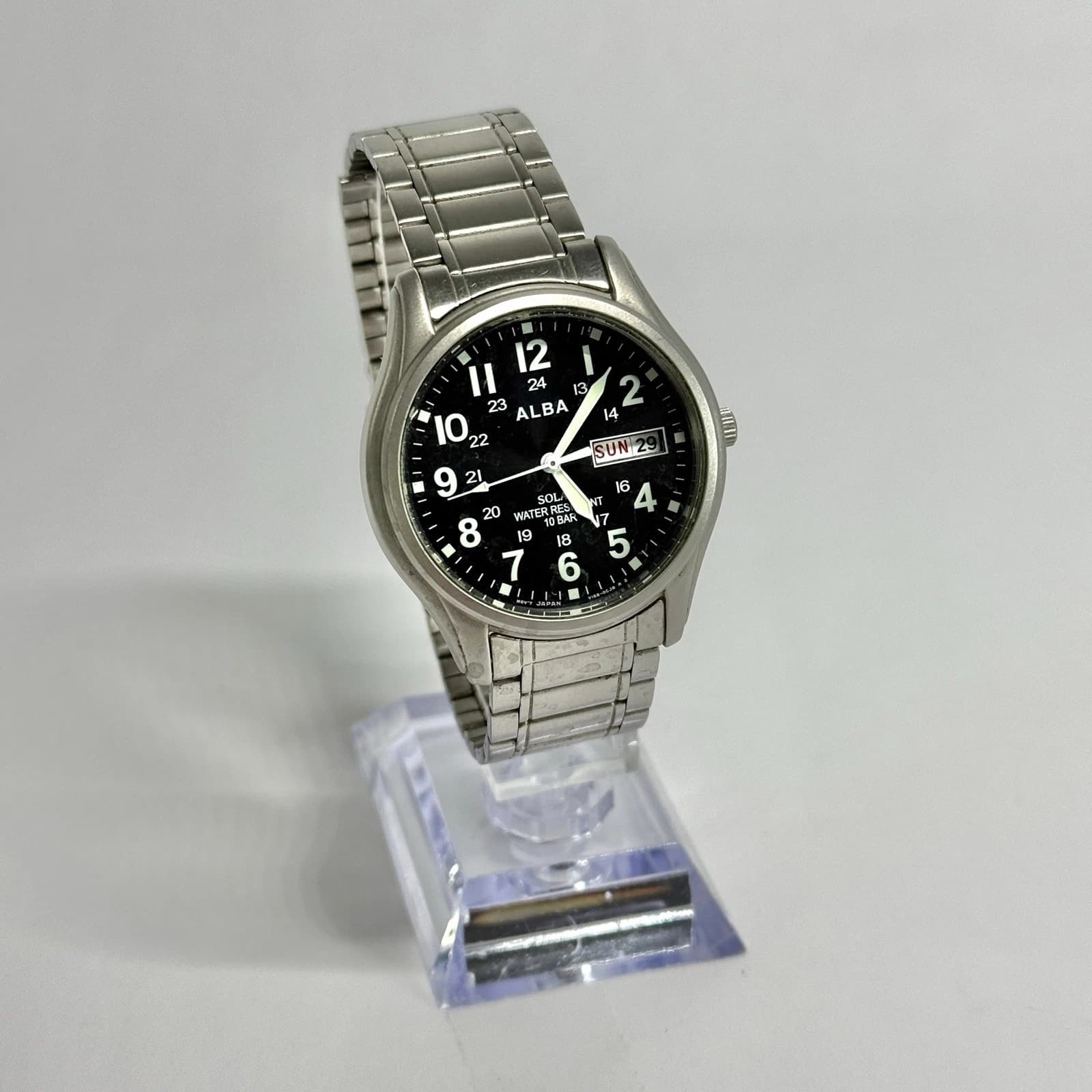 SEIKO Alba V158-0AX0 Silver Tone Solar Analog Men Vintage Watch W522 *WORKING