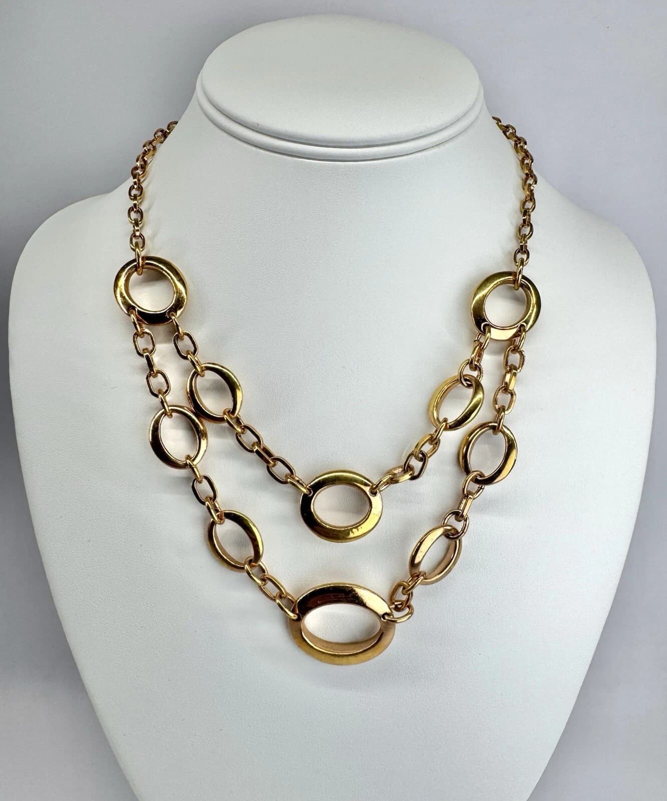 SWAROVSKI Double Strand Gold Tone Chain Link Vintage Necklace Jewelry N18