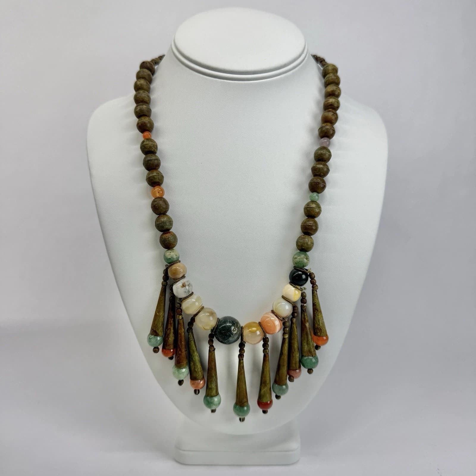 Elegant Semi-precious Stone Brass Bangle Beads Vintage Necklace Jewelry N468