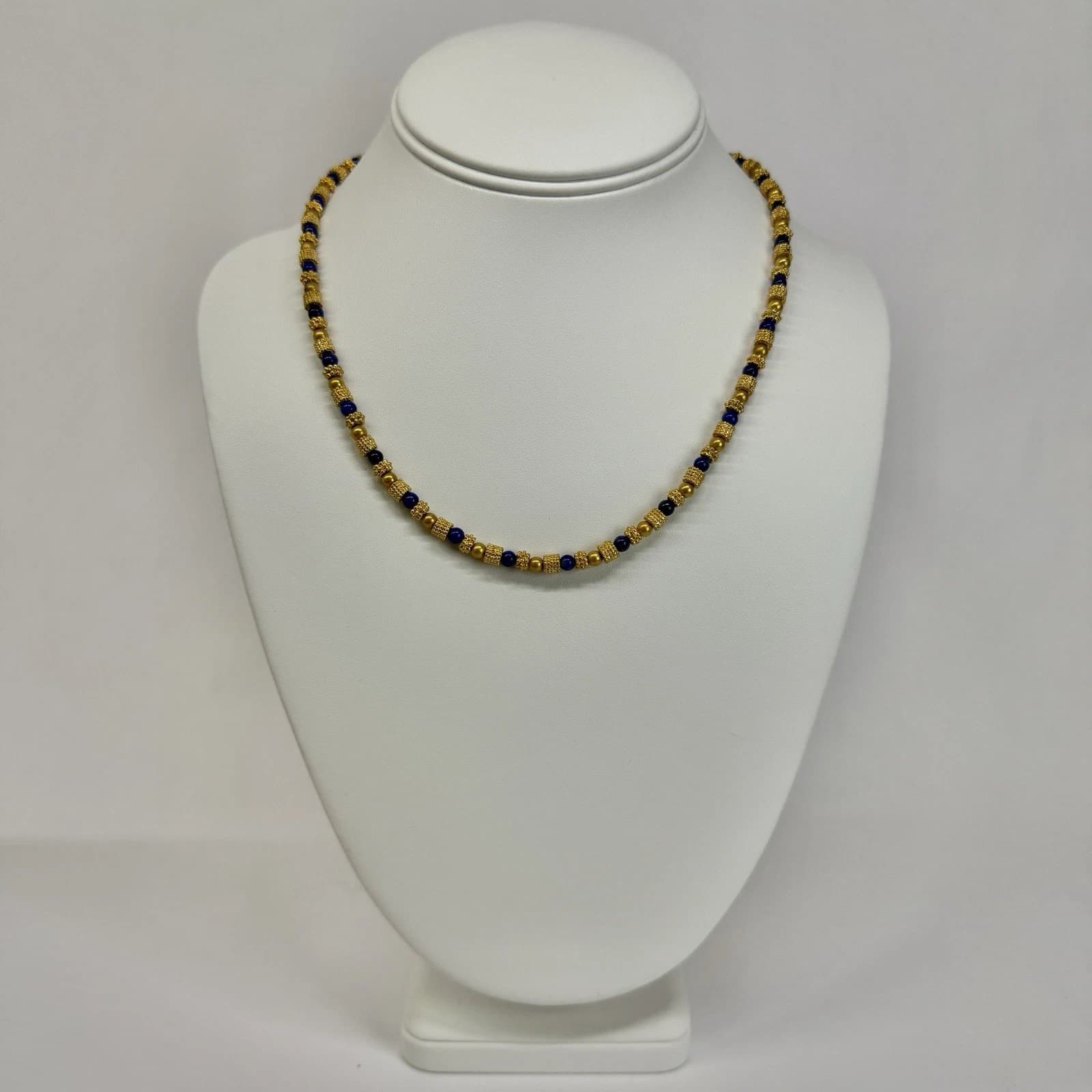 MMA Lapis Barrel Bead Museum of Arts Gold Tone Vintage Necklace Jewelry N329
