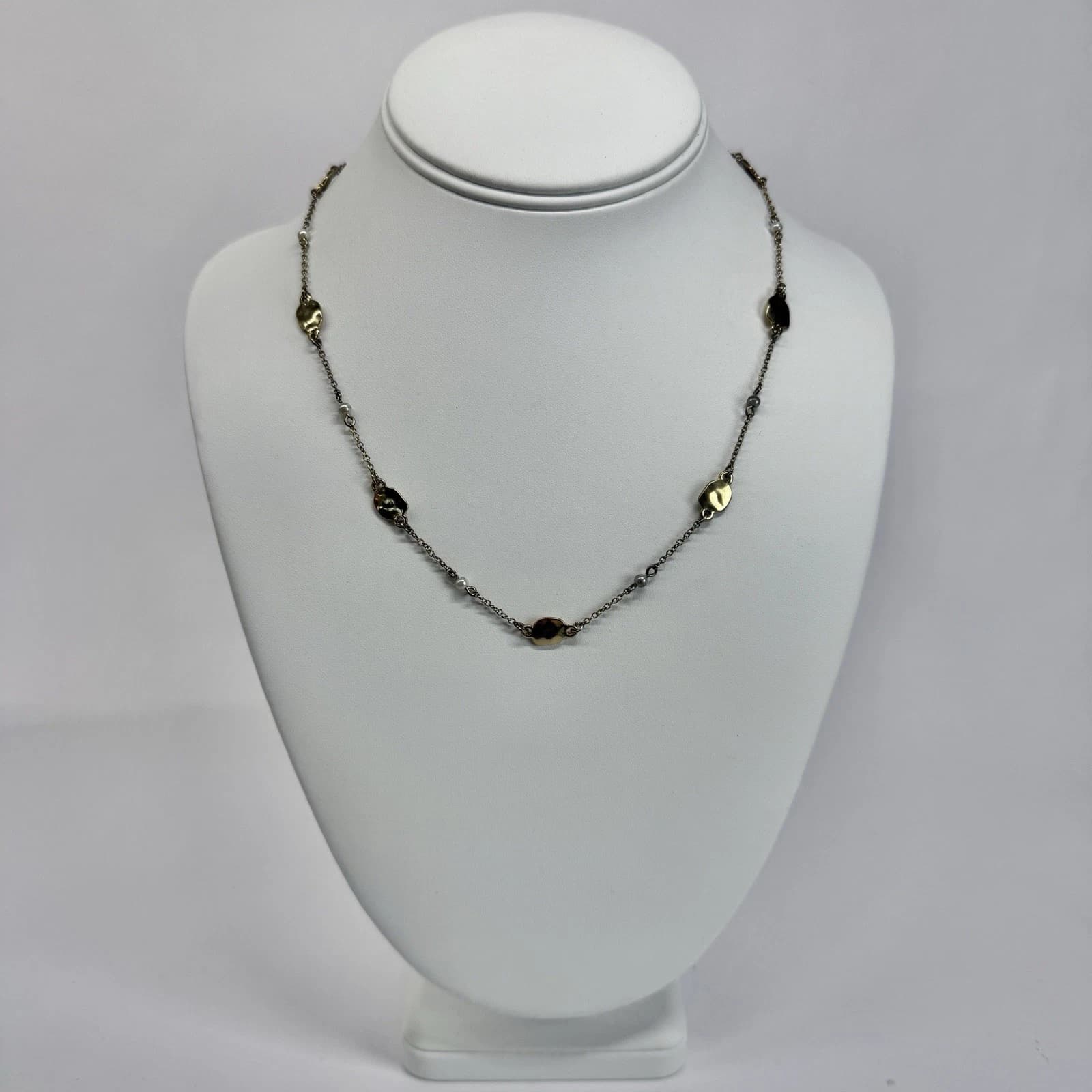 RALPH LAUREN Metal Station Faux Pearl Gold Tone Vintage Necklace Jewelry N452