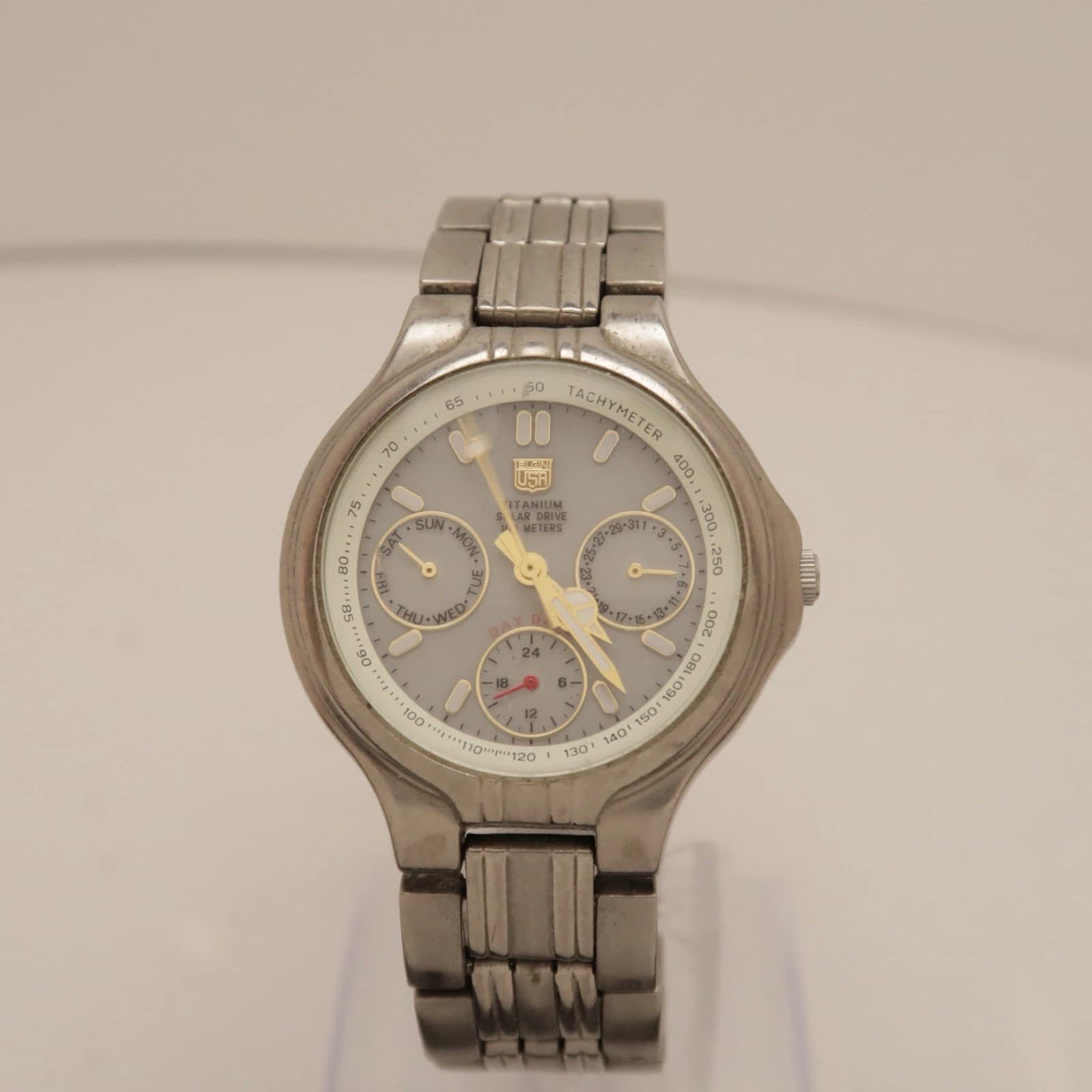 ELGIN Solar FK-1119-C Titanium 100 Meters Analog Men Vintage Watch W234 *WORKING