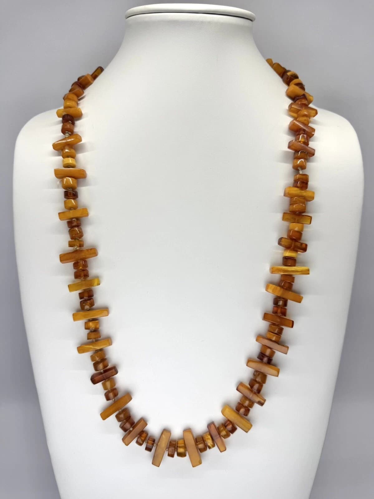 Baltic Butterscotch Amber Natural Bead Hand Knotted Vintage Necklace N74 28”