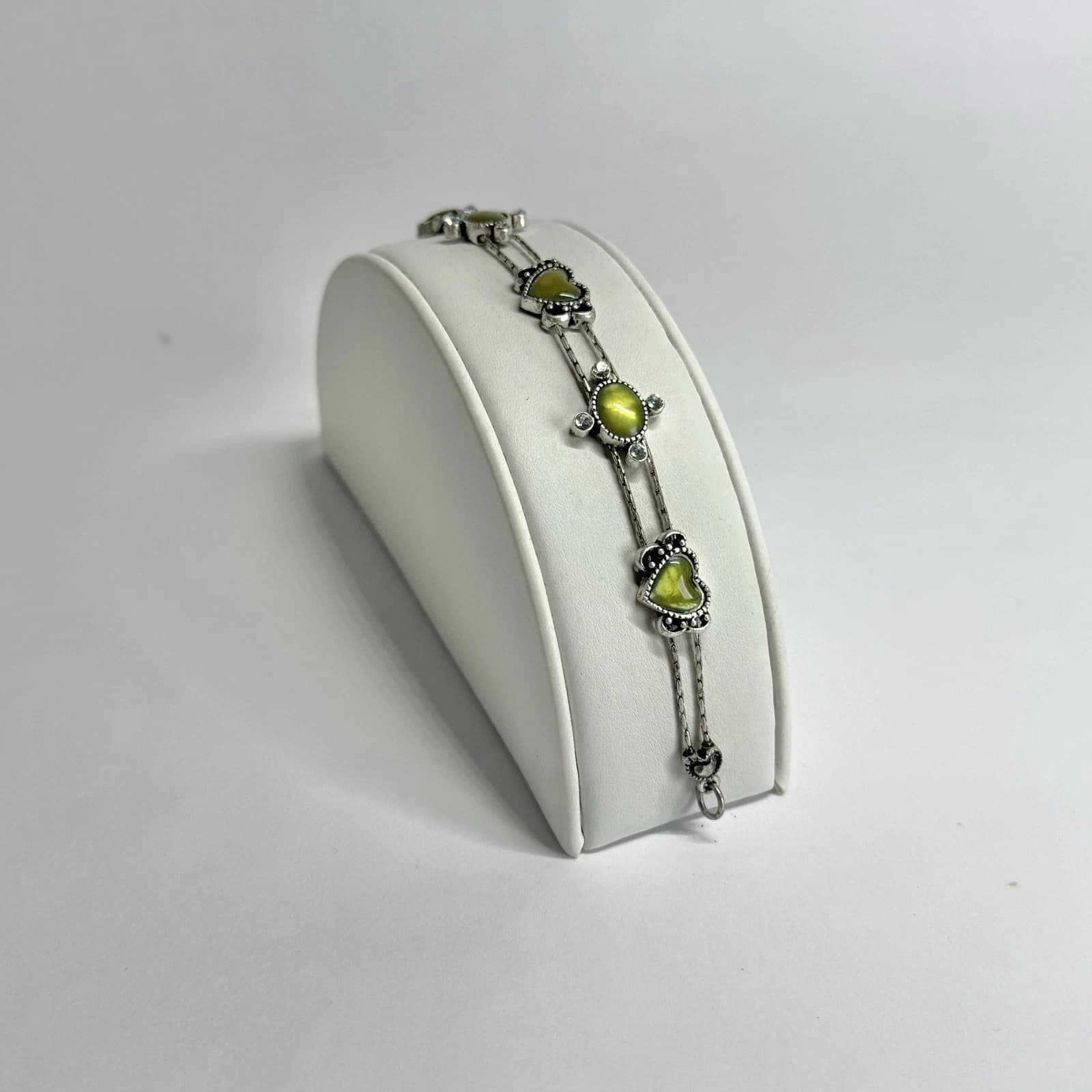 Elegant Heart Double Link Panel Silver Tone Vintage Bracelet Jewelry Br231