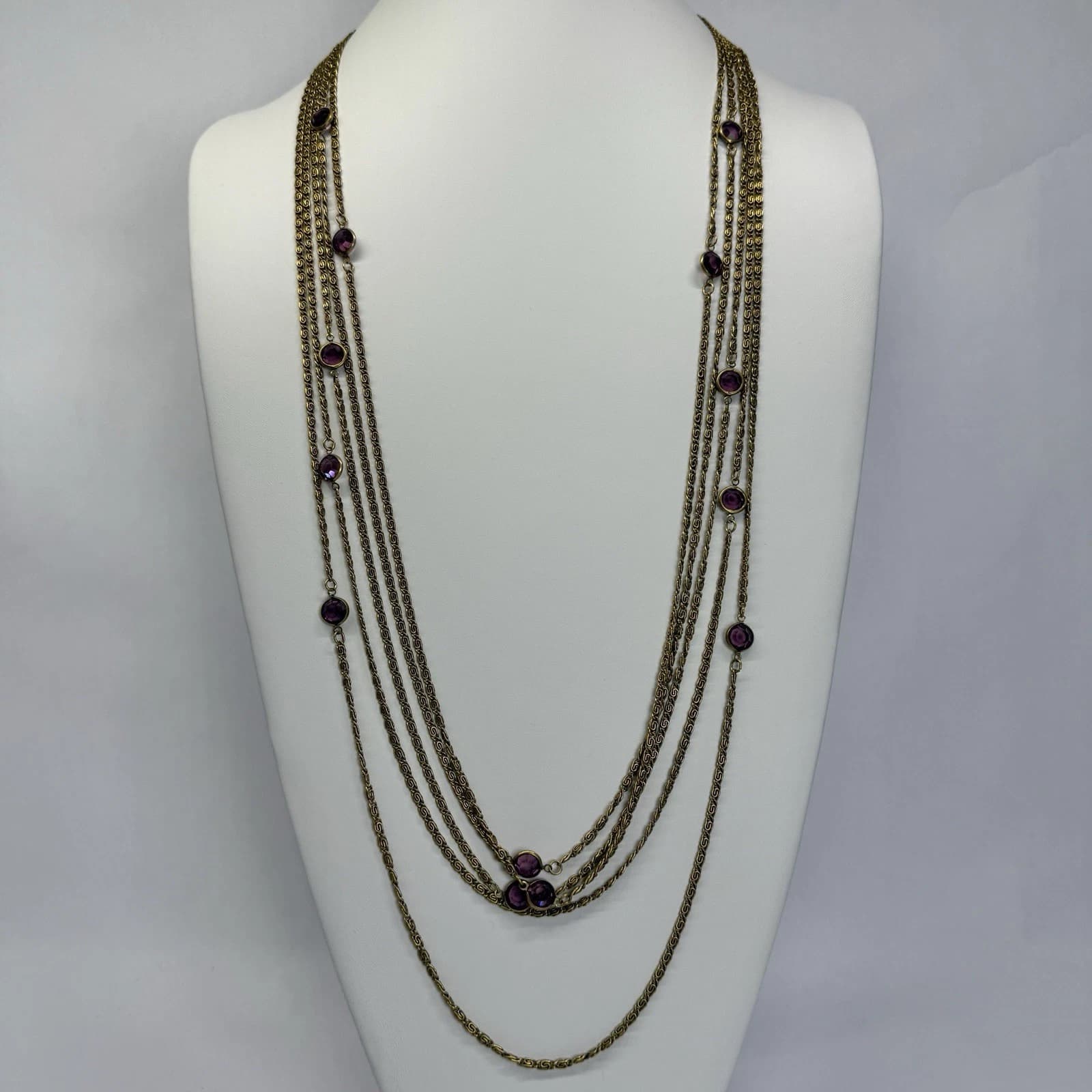 GOLDETTE Unsigned Purple Bezel Crystal Gold Tone Vintage Necklace Jewelry N222