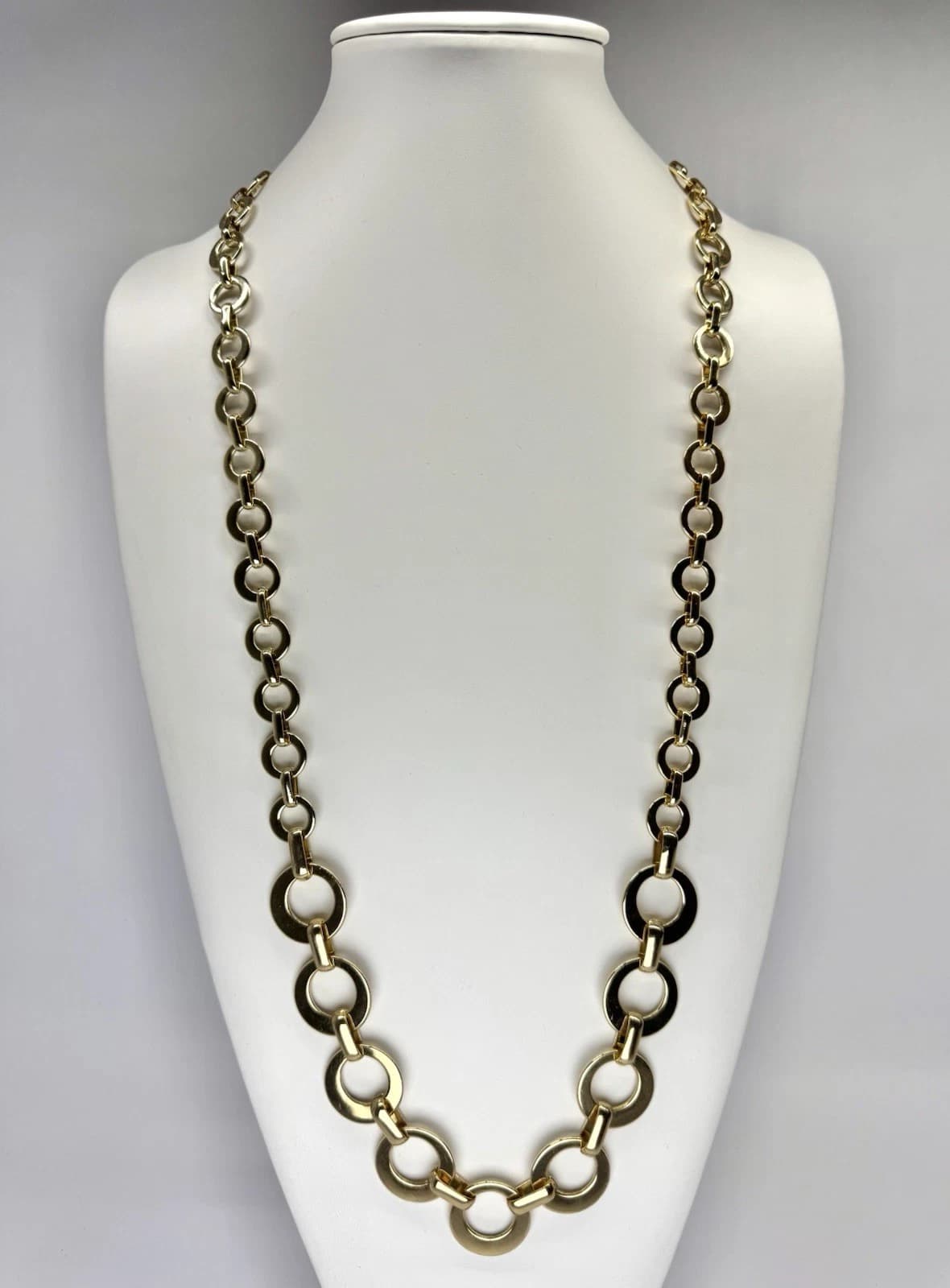 SWAROVSKI Swan Stamp Chunky Round Link Chain Vintage Necklace Jewelry 34” N144