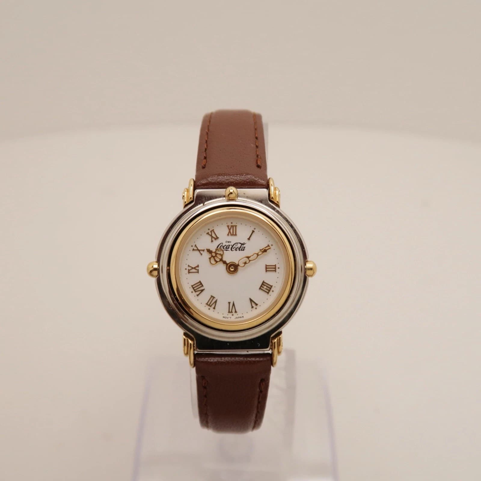 COCA COLA Japan Two Tone Analog Quartz Women Vintage Watch W342 *WORKING