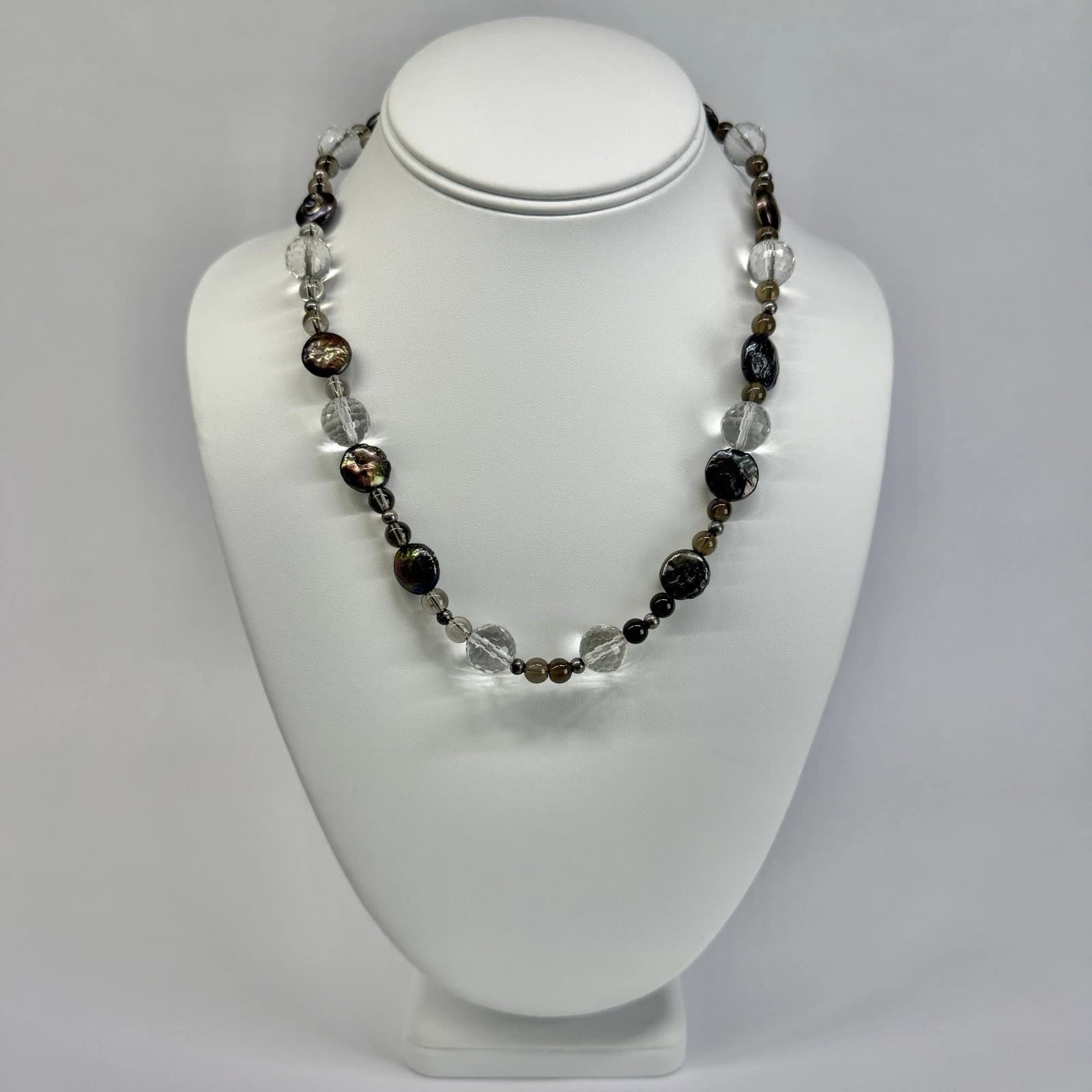 Elegant 925 Silver Coin Freshwater Pearls Vintage Necklace Jewelry N636
