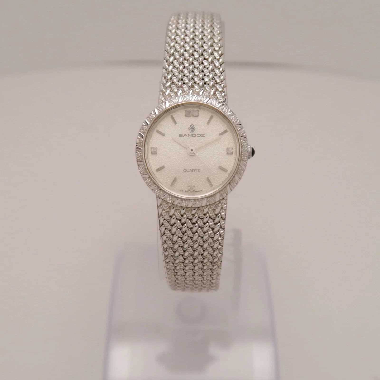 SANDOZ 217744 Silver Tone Dress Analog Quartz Vintage Watch W263 *WORKING