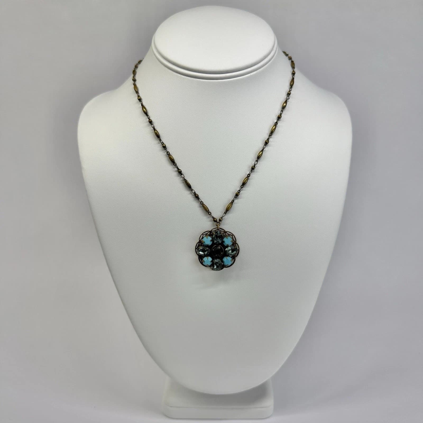 LIZ PALACIOS Swarovski Crystal Bead Floral Brass Vintage Necklace N649